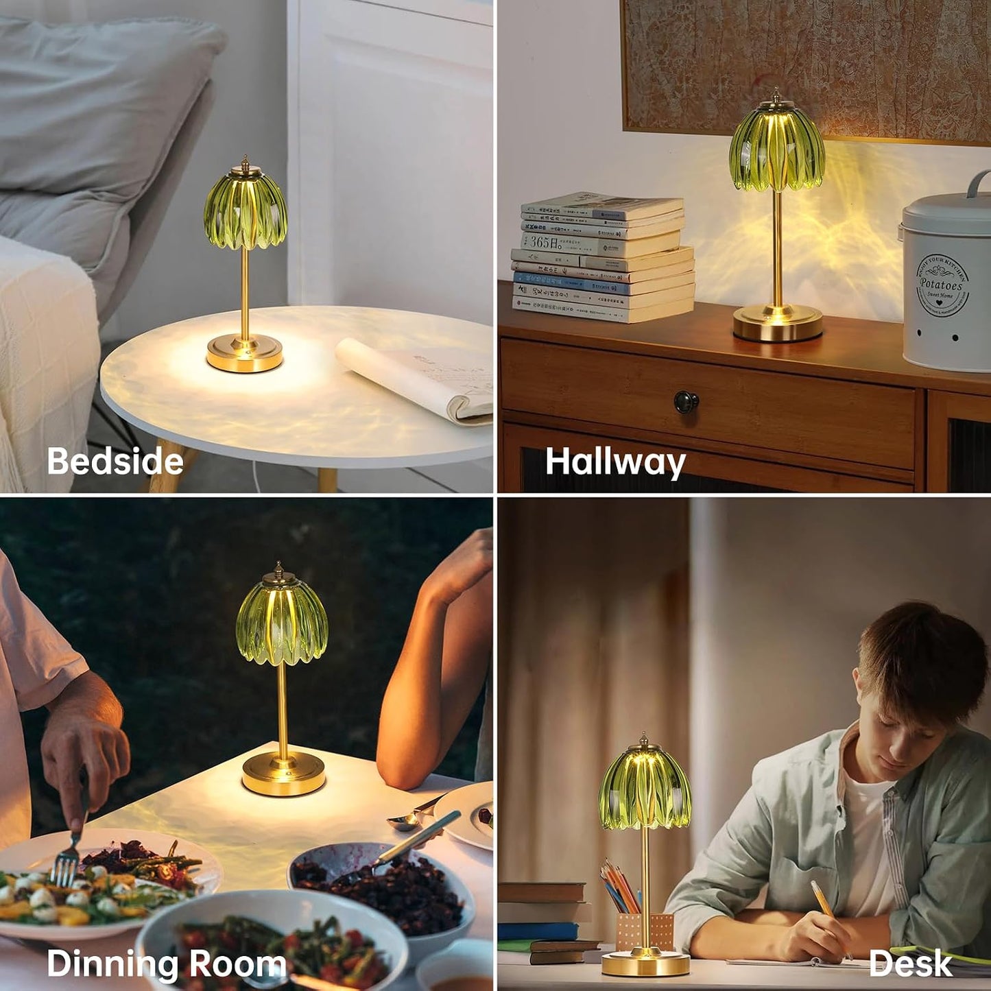 Shenmoyl Set of 2 Tulip Table Lamp with 5000mAh Battery & Touch Control, Cordless Table Lamp with 3 Colors, Dimmable