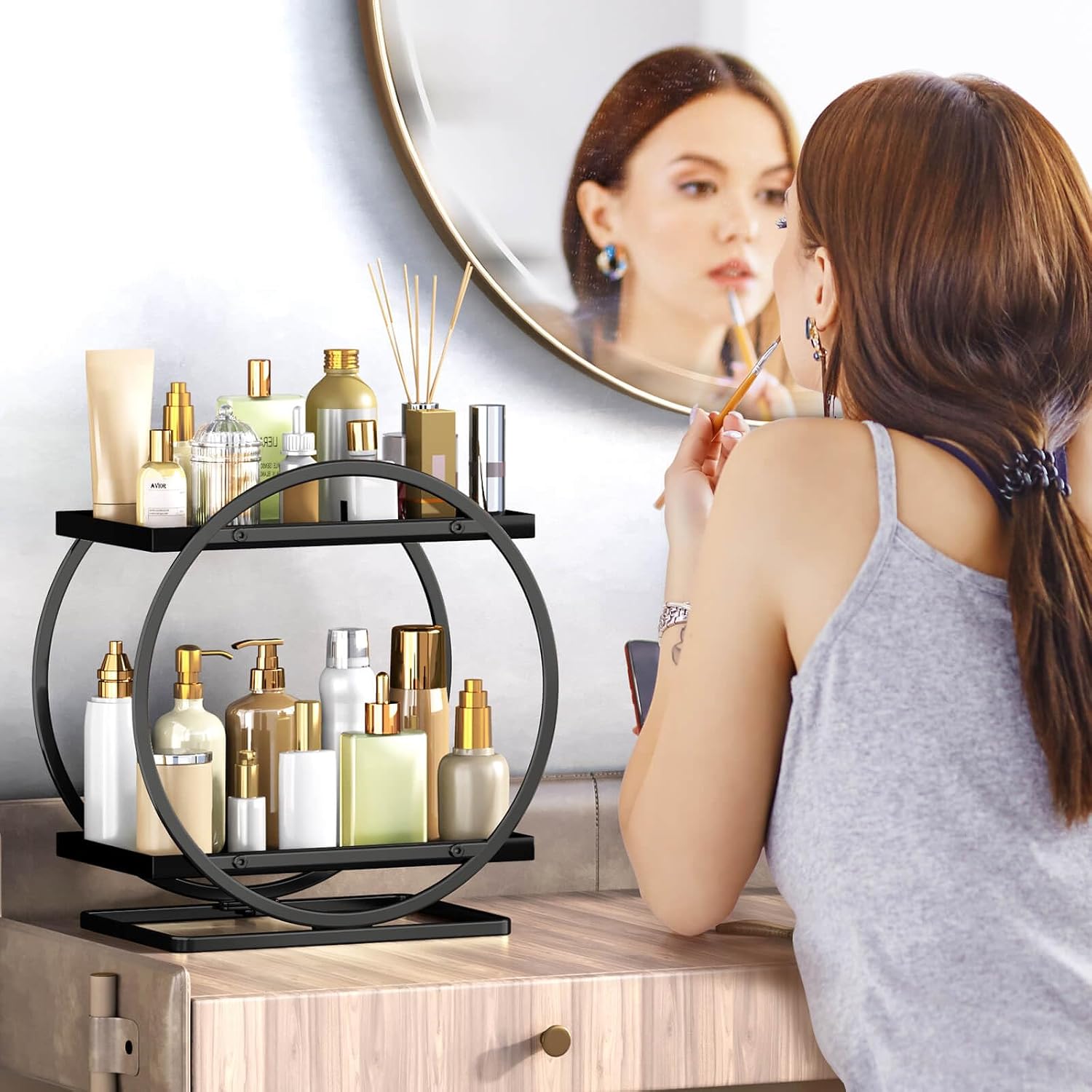Bathroom Counter Organizer / Black, Circular