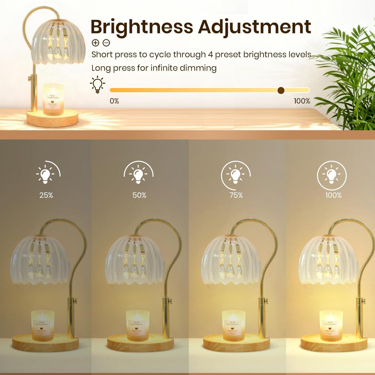 Candle Warmer Lamp with Timer & Dimmer, Height Adjustable Electric Candle Lamp Warmer for Scented Jar Candles with 2