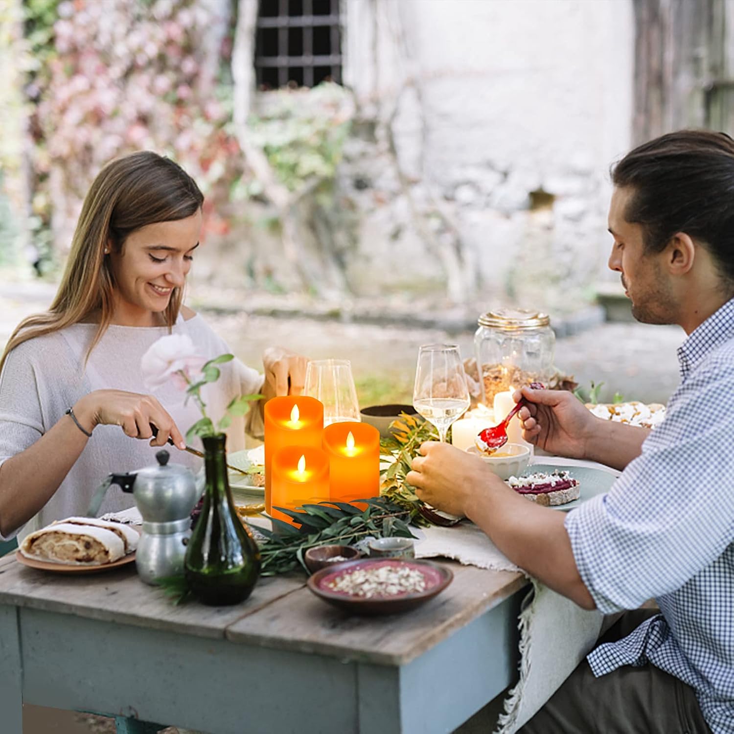 AKU TONPA Real Wax Flickering Flameless Candles Battery Operated LED Fake Candle Set with Remote Control and Timer for