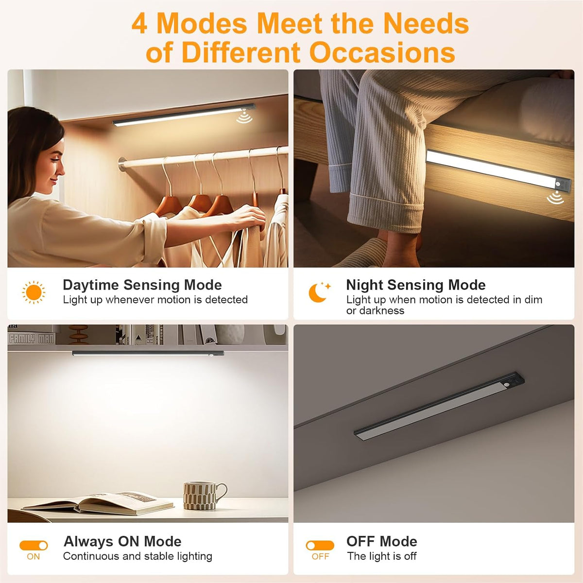 Gritin 14.7inch Under Cabinet Lighting Rechargeable 2 Pack | 3 Color Temps & 5 Brightness,Super Bright,4 Modes,Motion