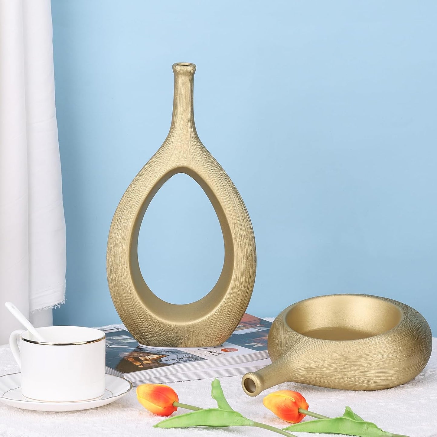 Matte Ceramic Vase / Luxury/f / Gold / Set of 2