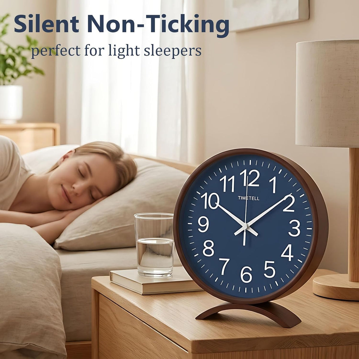 Maxspace Table Clock-8 Inch Silent Non-Ticking Wooden Timepiece Desk Clock, Battery Operated Decor Round Clock for