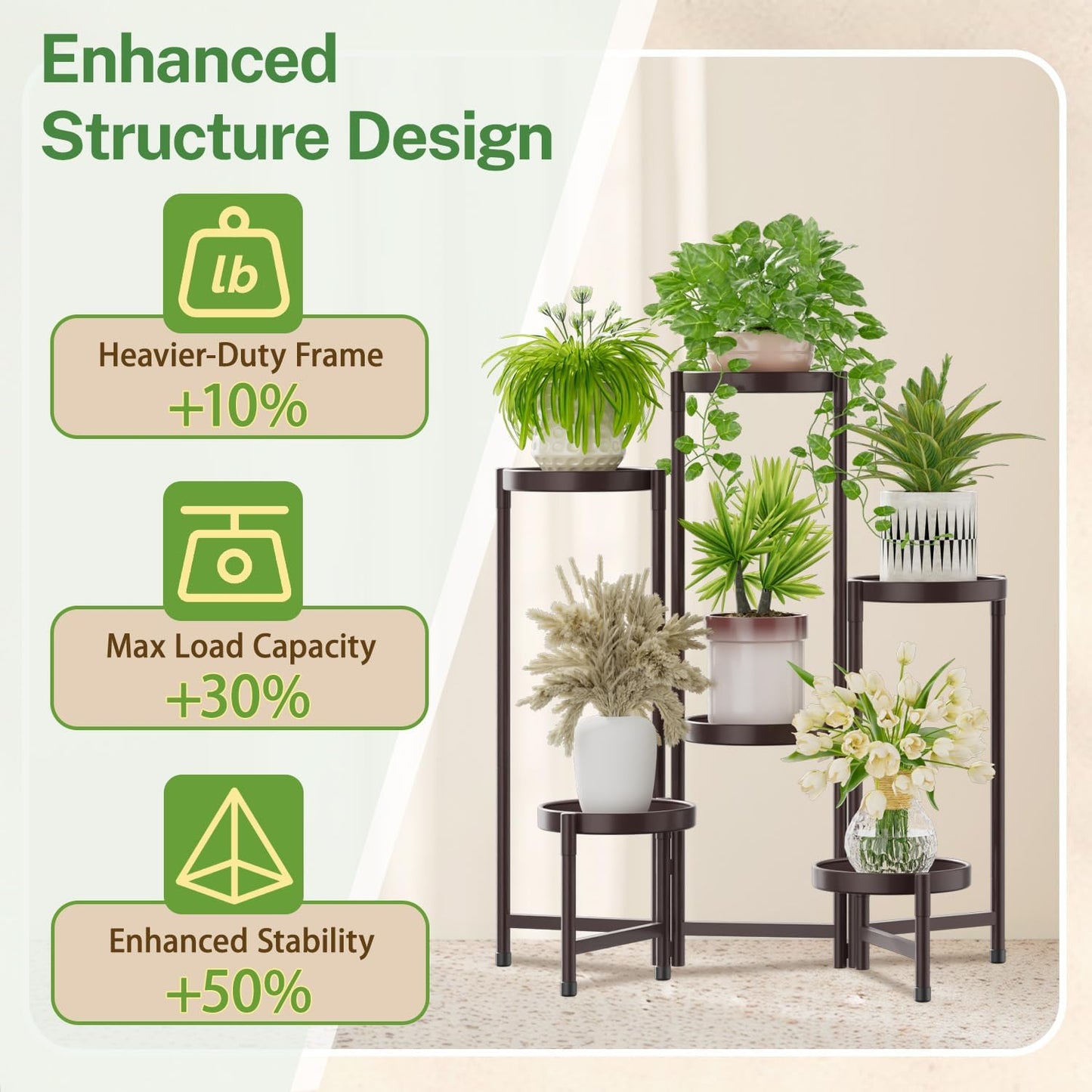 iDavosic.ly Plant Stand Indoor Outdoor, 6 Tier Metal Corner Shelf, Bronze | Tiered Flower Display Holder, Folding Multi
