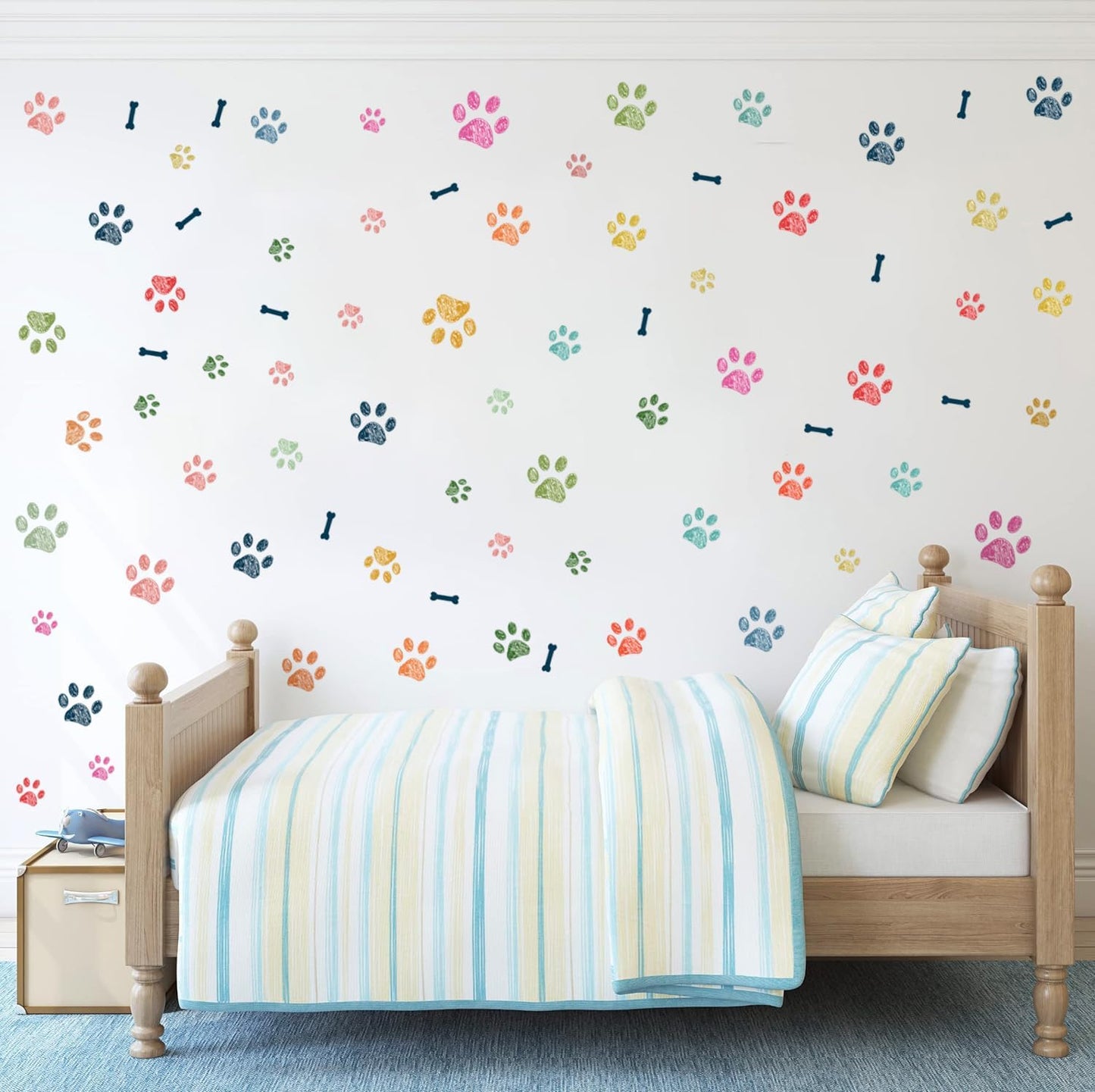 Colorful Doodle Paw Prints Wall Decals Paws Wall Stickers Peel and Stick DIY Paws Wall Decor / Dog