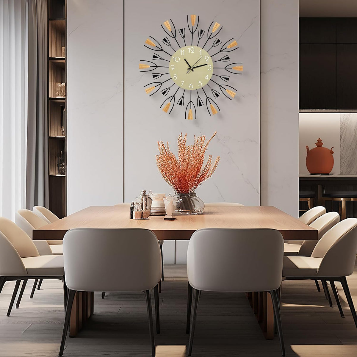 24 Inch Large Modern Mid Century Sunburst Wall Clock | Decorative Silent Non-Ticking Battery Operated Metal Analog
