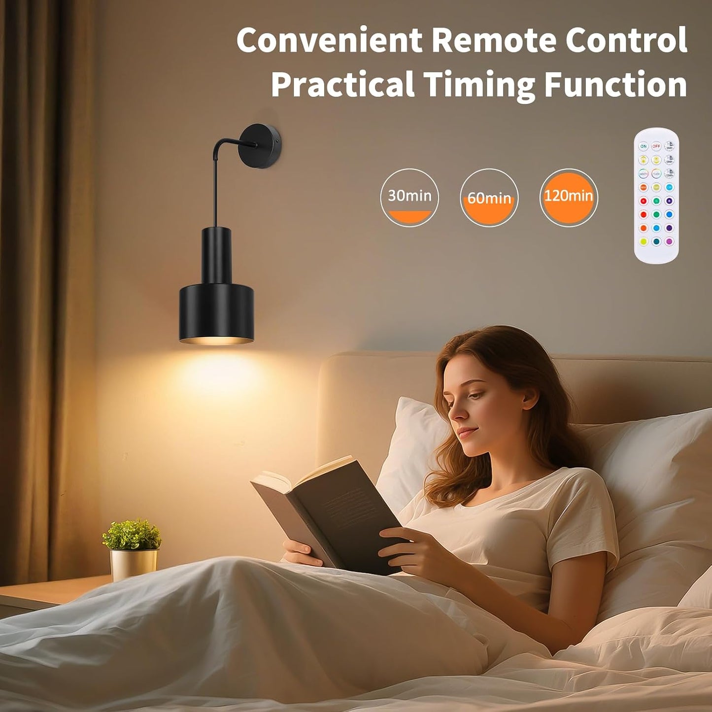 VerRon Rechargeable Wireless Battery Operated Wall Sconces Set of Two | Black Battery Powered Light with Dimmable