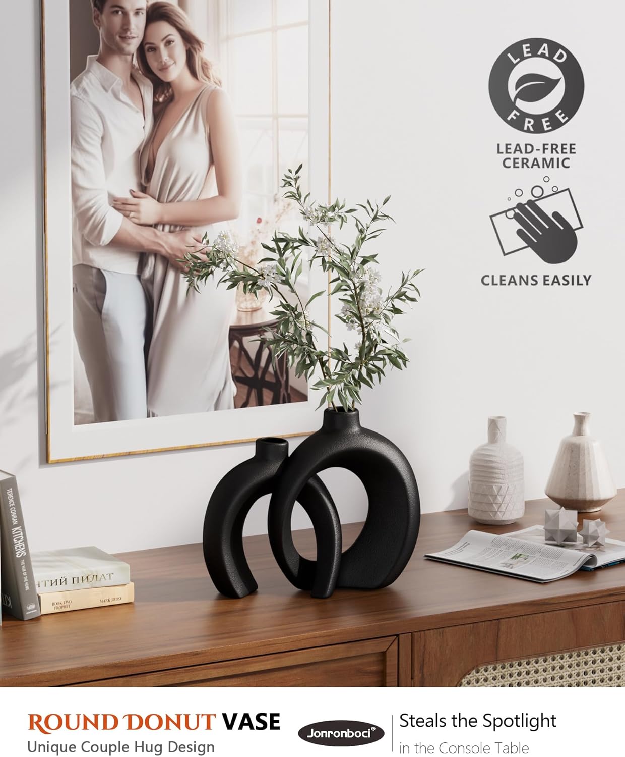 Minimalist Nordic Modern Ceramic Decorative Black Vases / Matte Black / Set of 2