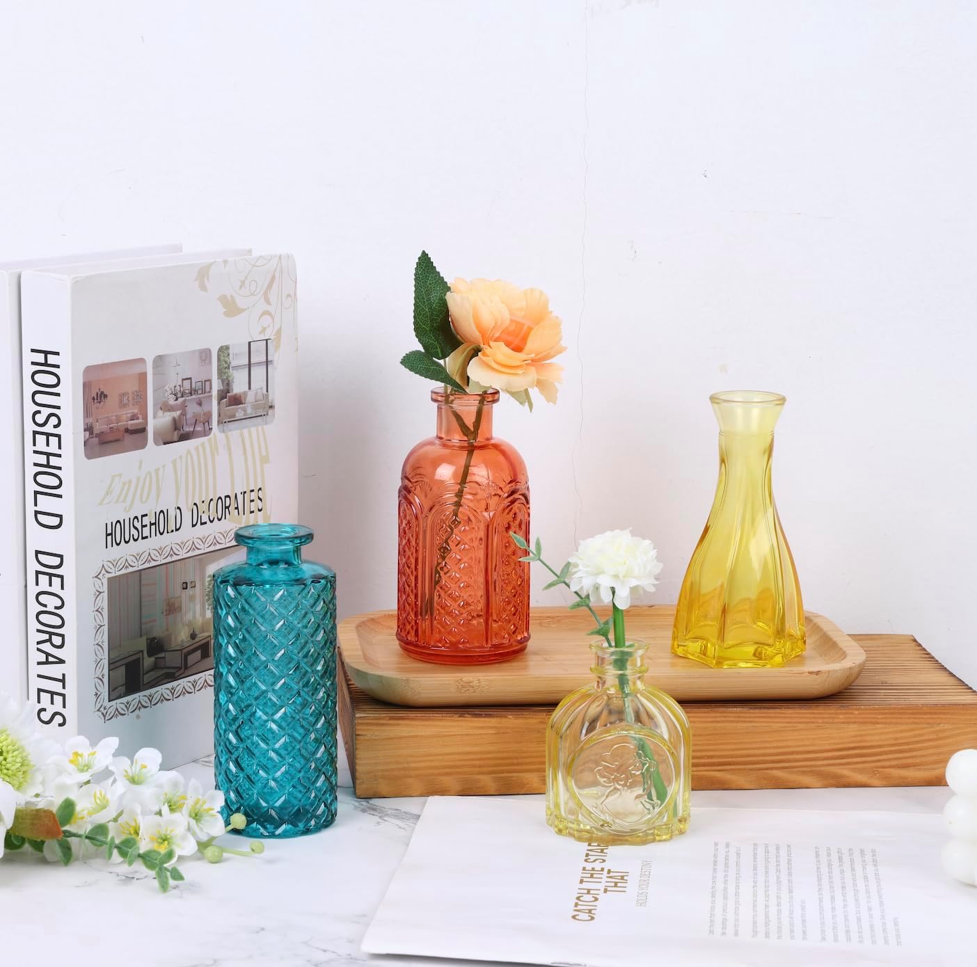 Colorful Glass Bud Vase Set / Multicolor / Set of 24