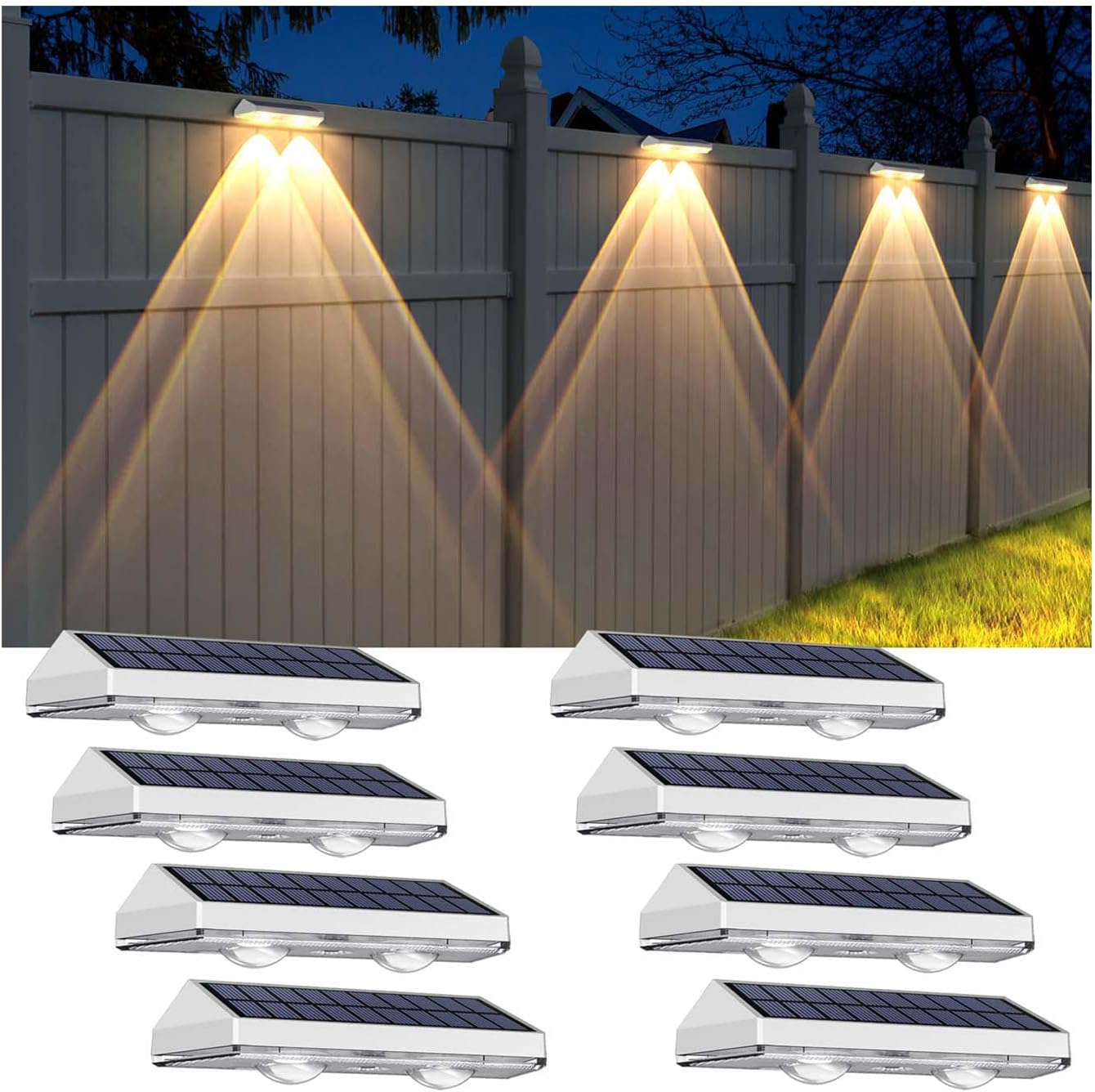 Solar Fence Lights Outdoor - 2700/4000/6000K 3 Modes, IP65 Waterproof Fence Solar Lights Outdoor, Fence Light Solar