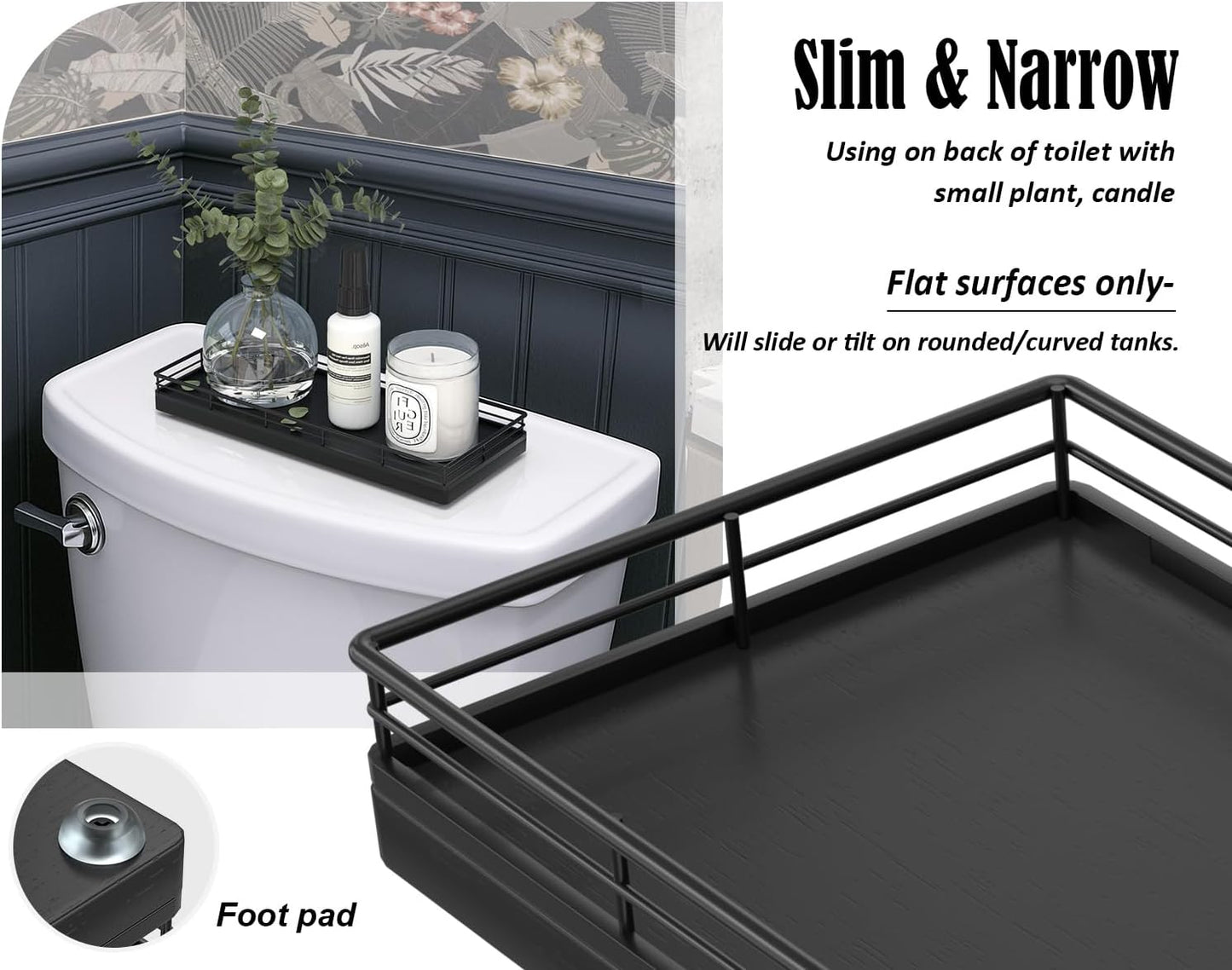 Oak Wood 11" L Small Vanity Tray for Dresser Tops Perfume Jewelry Makeup / Black / 11 x 4.3 x 1.5