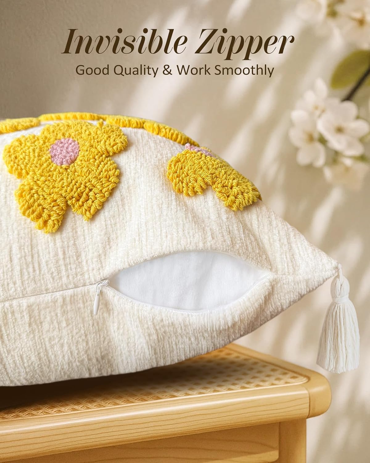 Throw Pillow Covers / Yellow Flower / 18 x 18