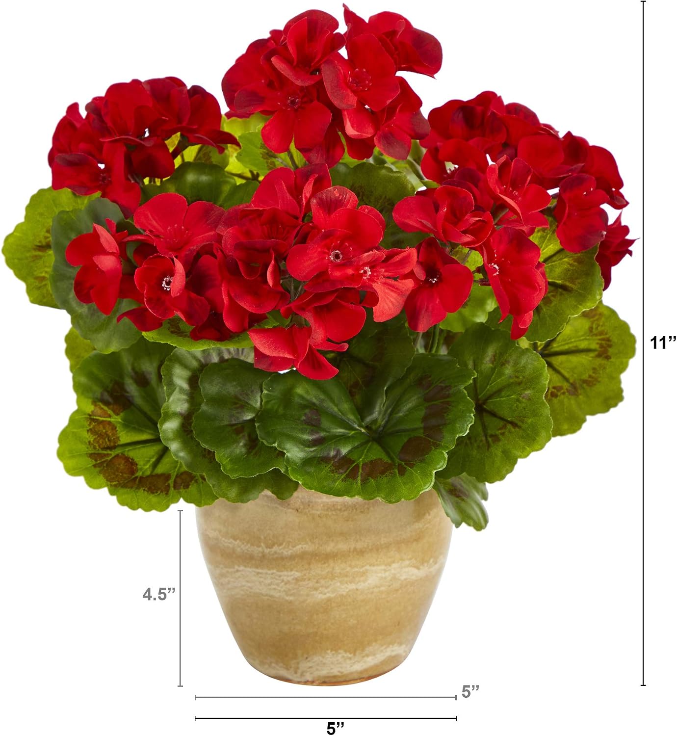 . Geranium Artificial Plant in Ceramic Planter UV Resistant / Red / 11 Inch