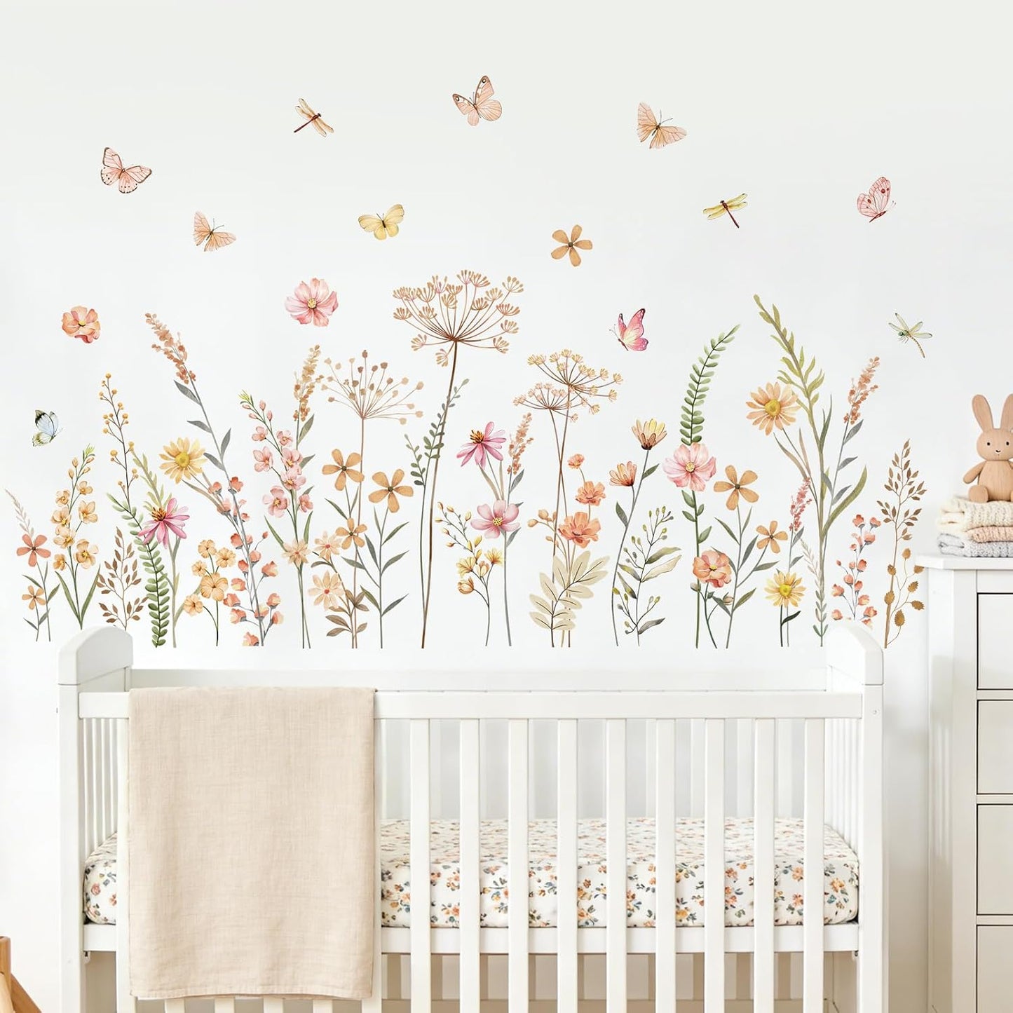 Boho Flower Wall Decals Bohemian Wildflower Grass Wall Stickers Peel and Stick Vinyl Decor for Girls