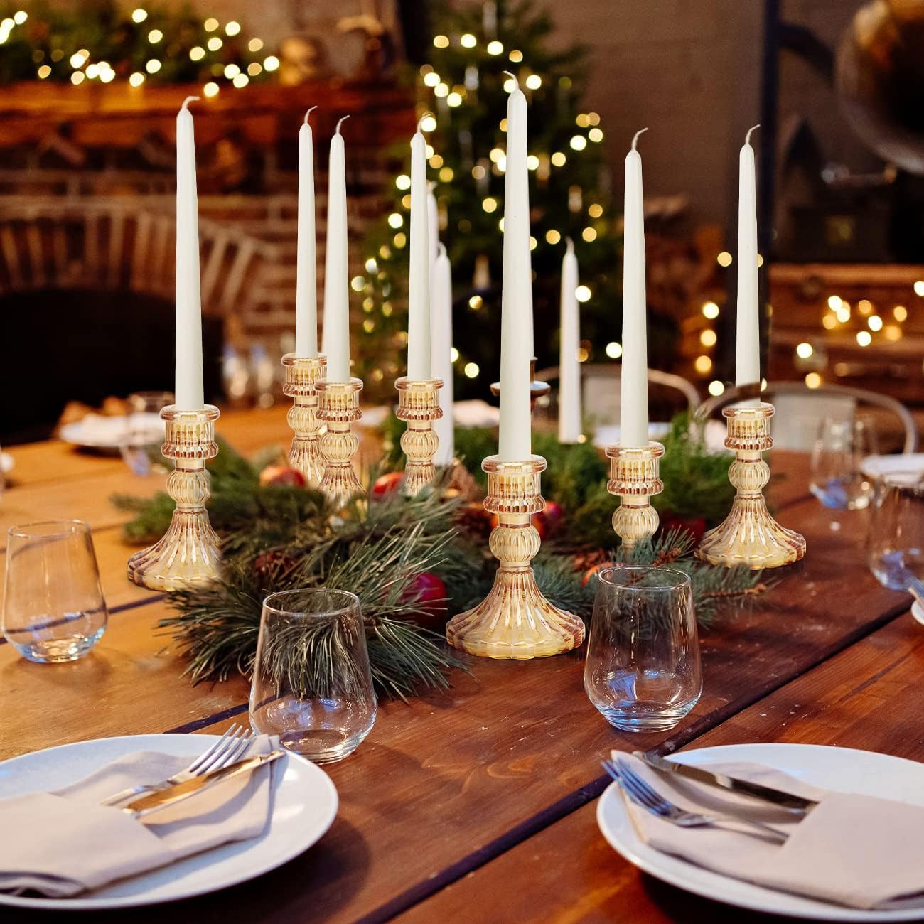 Candlestick Holders Set, 4" H Taper Candle Holders Bulk, 12Pcs Gold Glass Candle Holders for Wedding, Festival, Party &
