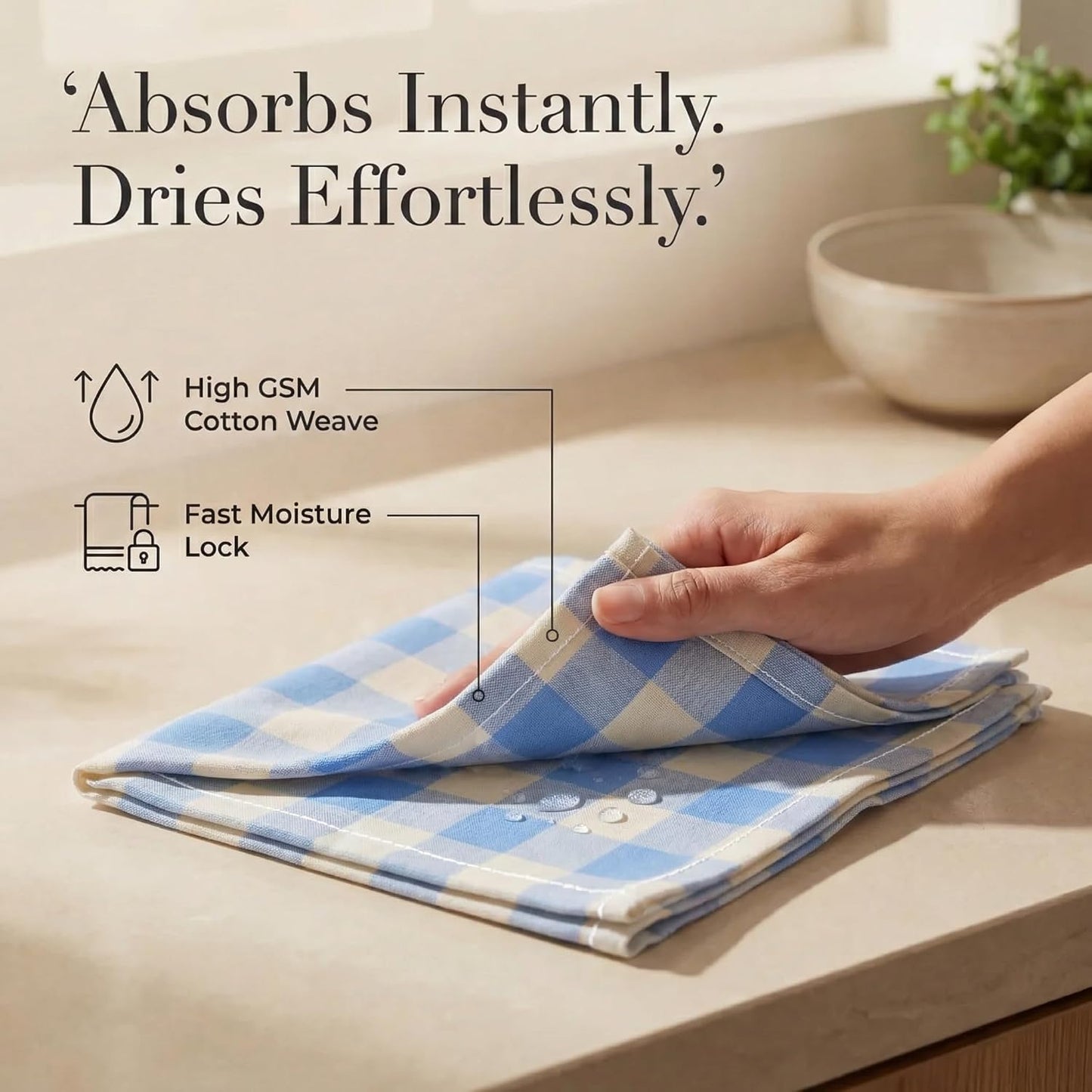 Urban Villa Cloth Napkins Cotton 20x20 (Set of 12) Blue Sand Checks