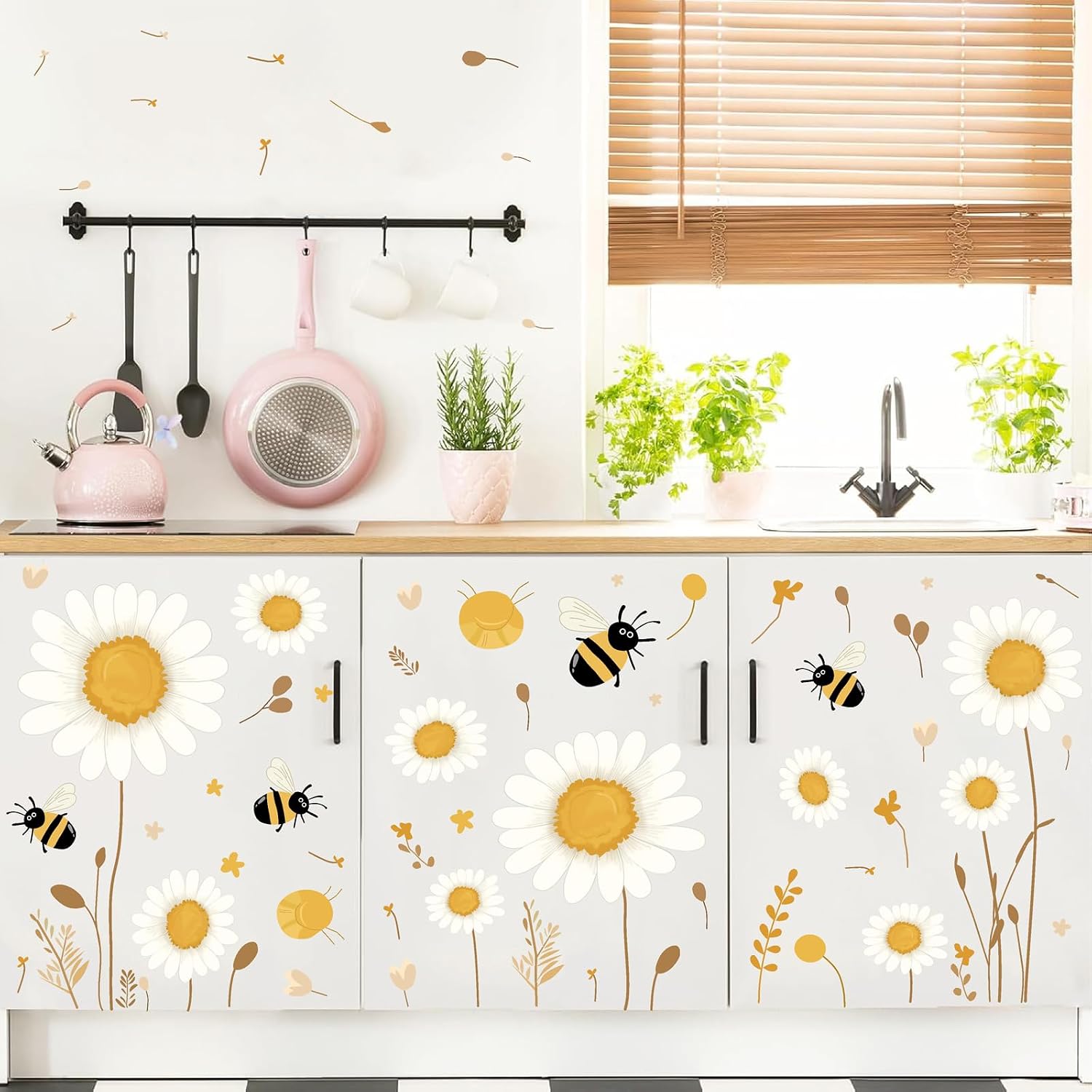 Daisy Floral Wall Stickers Boho Daisy Flower Vinyl Wall Decor for Baby Kids Bedroom / White&yellow