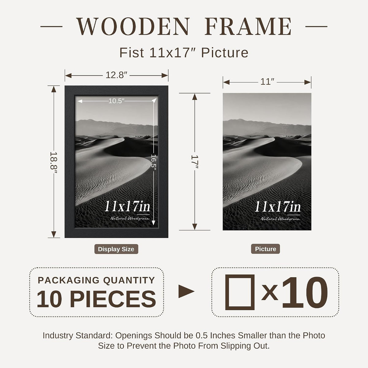 VCK 11x17 Picture Frame Set of 10 - Black, Wide Border Solid Wood Frame, Display Pictures in Horizontal and Vertical