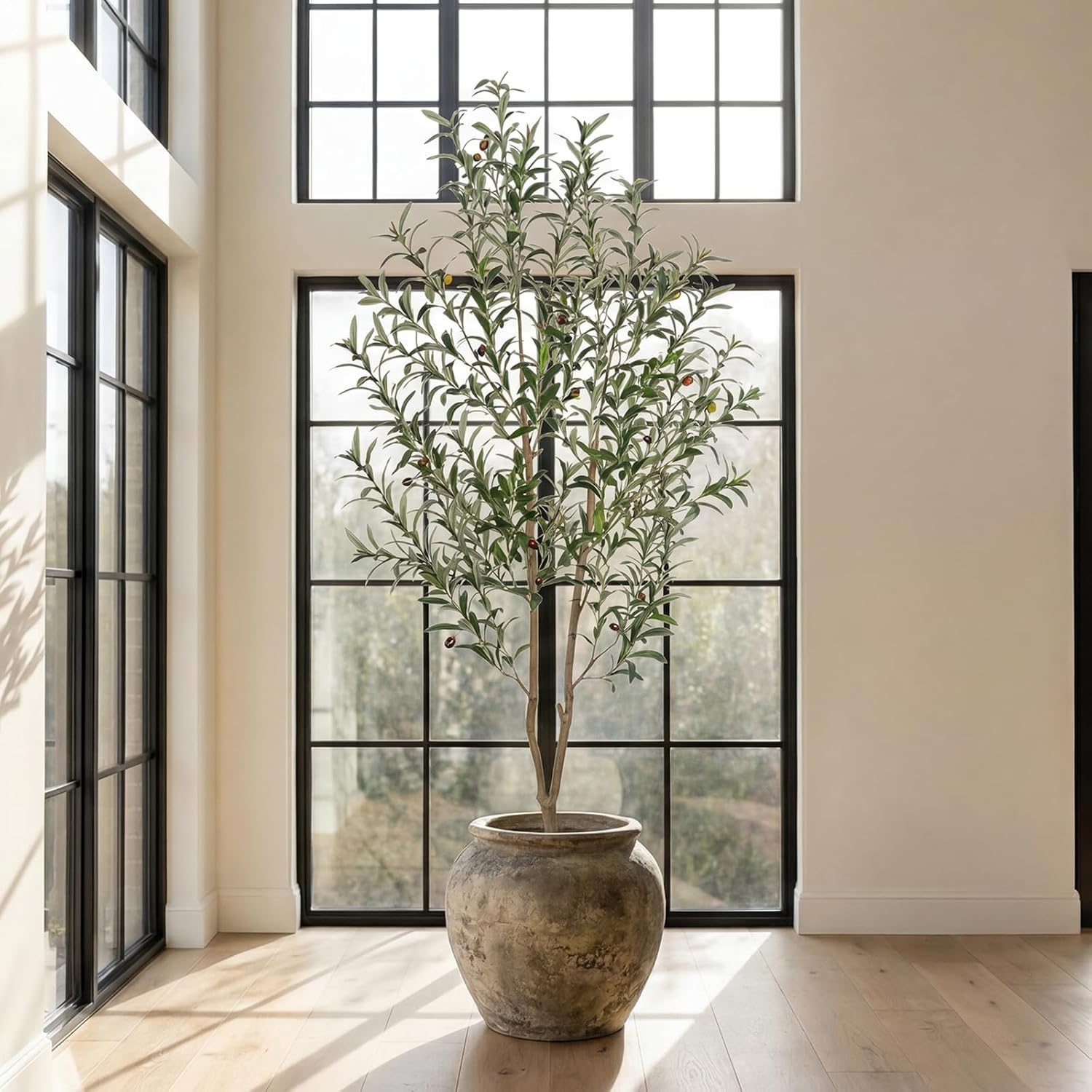 Artificial Olive Tree Indoor Tall Faux Olive Trees / 6FT / Black / 6 Inch