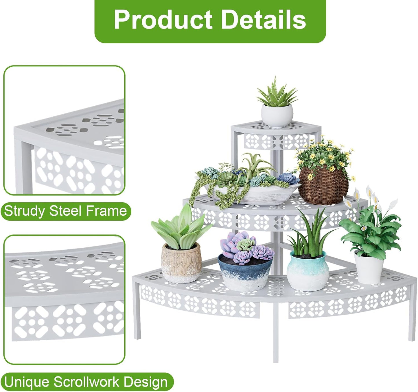 Garden 4 you 3-Tier Semi-Circular Metal Plant Stand, Quarter Round Rack | Semi-circular quarter-round design,3-tier