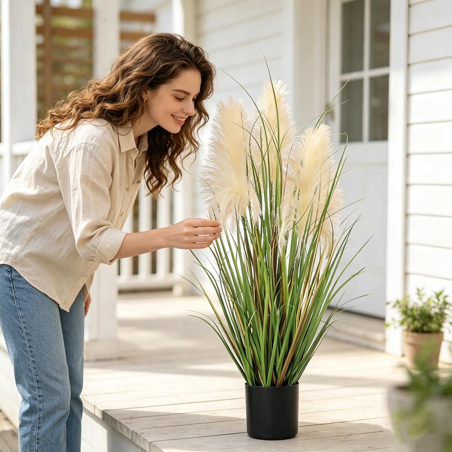 Boho Fake Onion Grass Plant Indoor Outdoor / 3ft-1 / 3 Inch