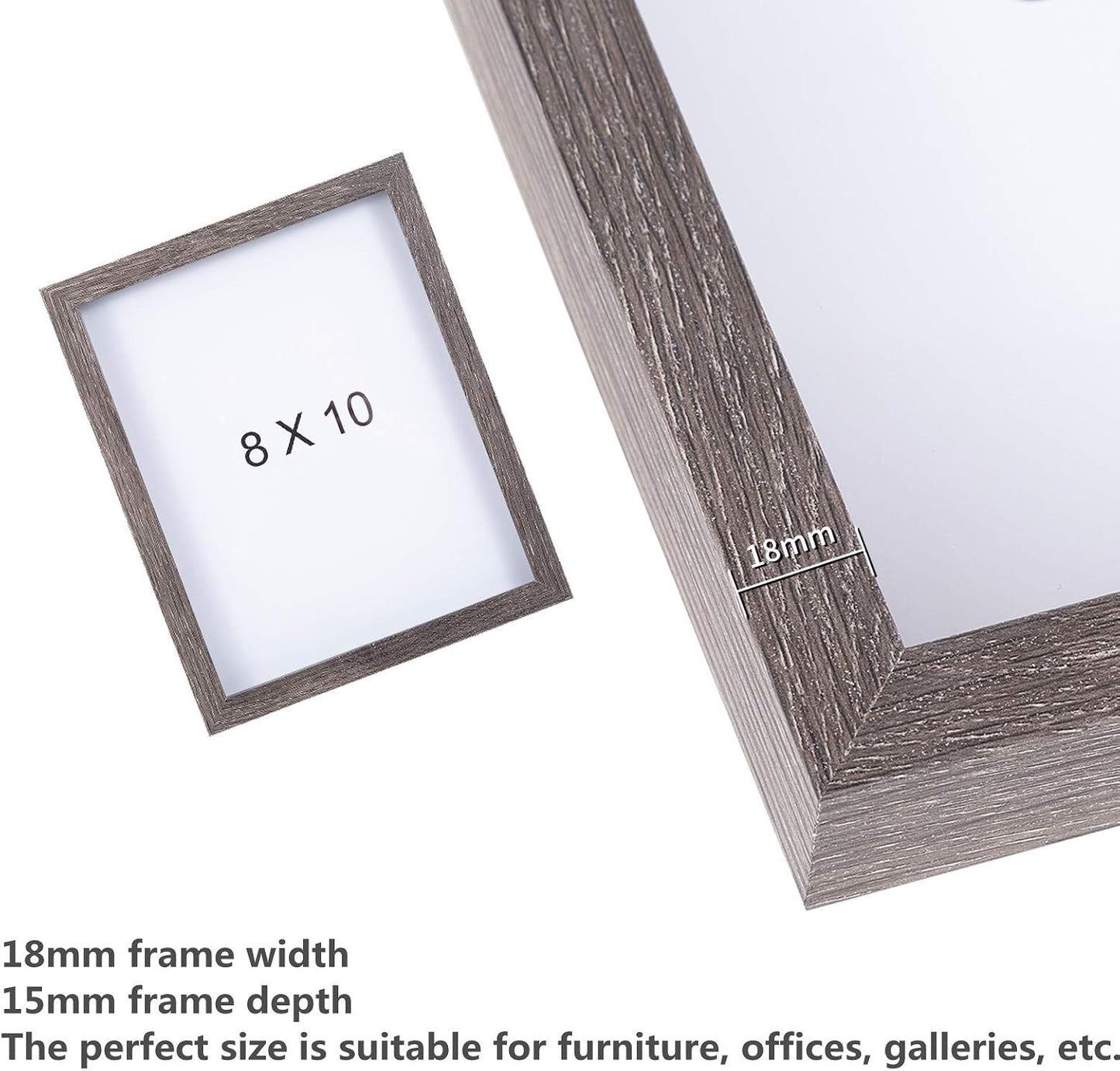 Muzilife 8x10 Shadow Box 3D Picture Frames, Glass, 3 Pack, Texture Gray | FSC-Certified MDF | With Stand | Tabletop or