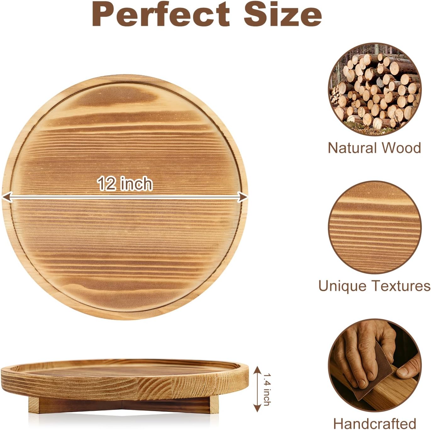 Large Round Decorative Tray Wood Bathroom Counter Organizer / Dark Brown / 12 Inch / Set of 12