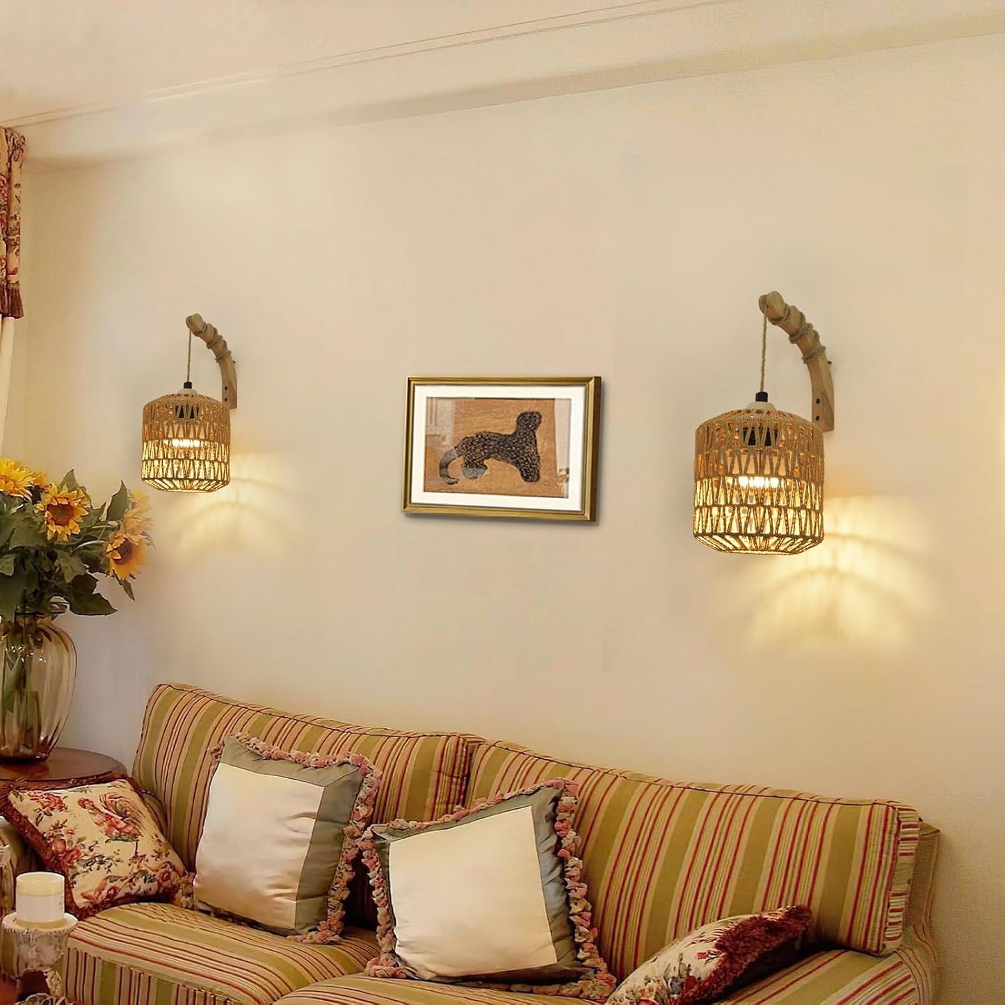 Rattan Cordless Wall Lamp / Set of 2