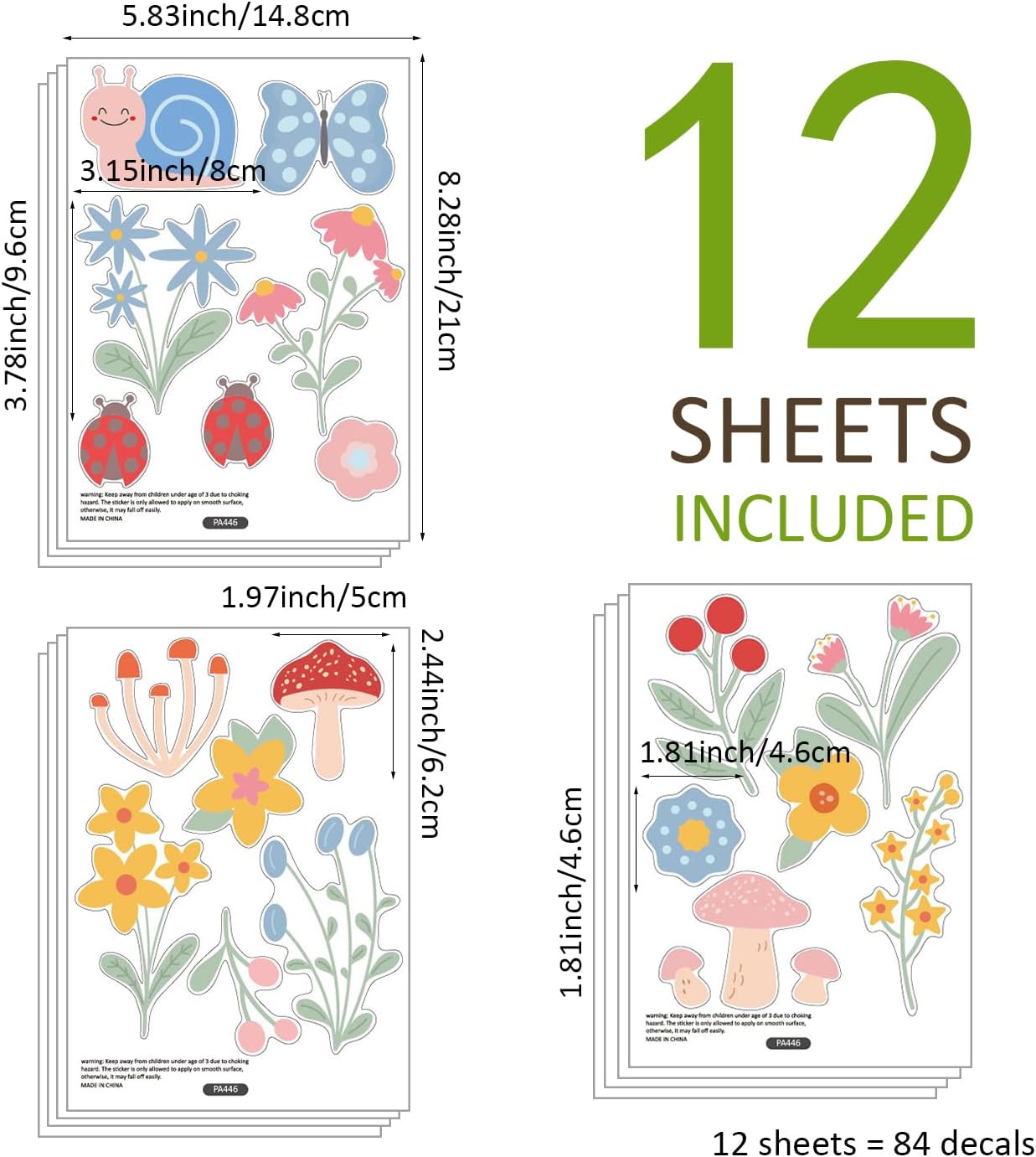 Boho Flower Wall Decal Stickers Butterfly Kids Toddler / Flower B / 8.66inches*6.3inches*12sheets
