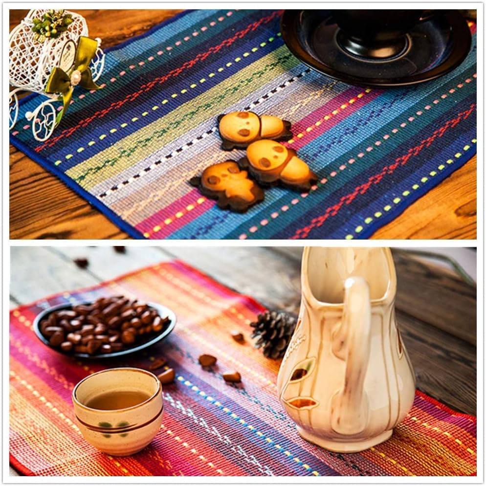 WAZAIGUR Hand Woven Cotton Placemats Set of 6, Blue | Indoor/Outdoor, Fabric, Non Slip, Colorful Place Mats Braided