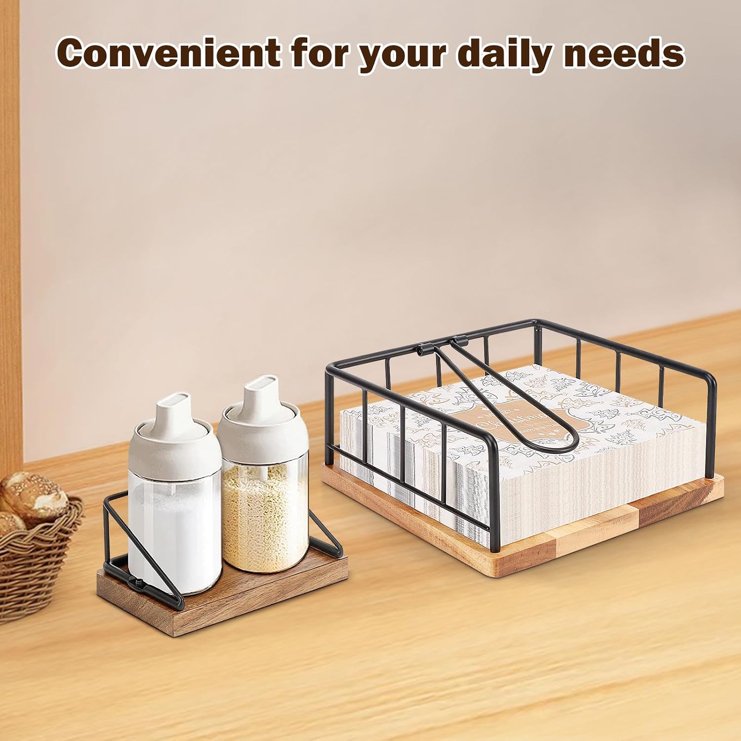 Flat Napkin Holder / Black Napkin Holder Set / Wood