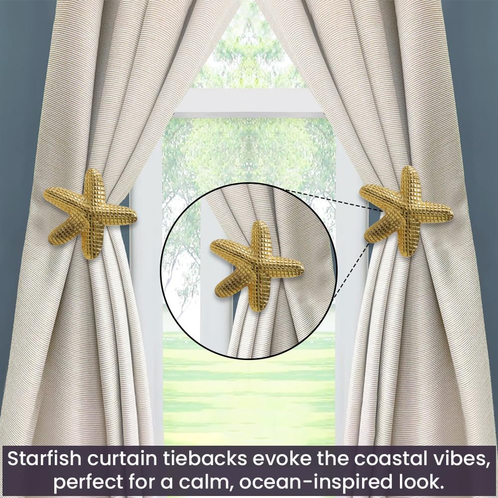 The Metal Magician Metal Nautical Starfish Curtain Holdback & Curtain Holder for Home, Bedroom & Office (Starfish Gold