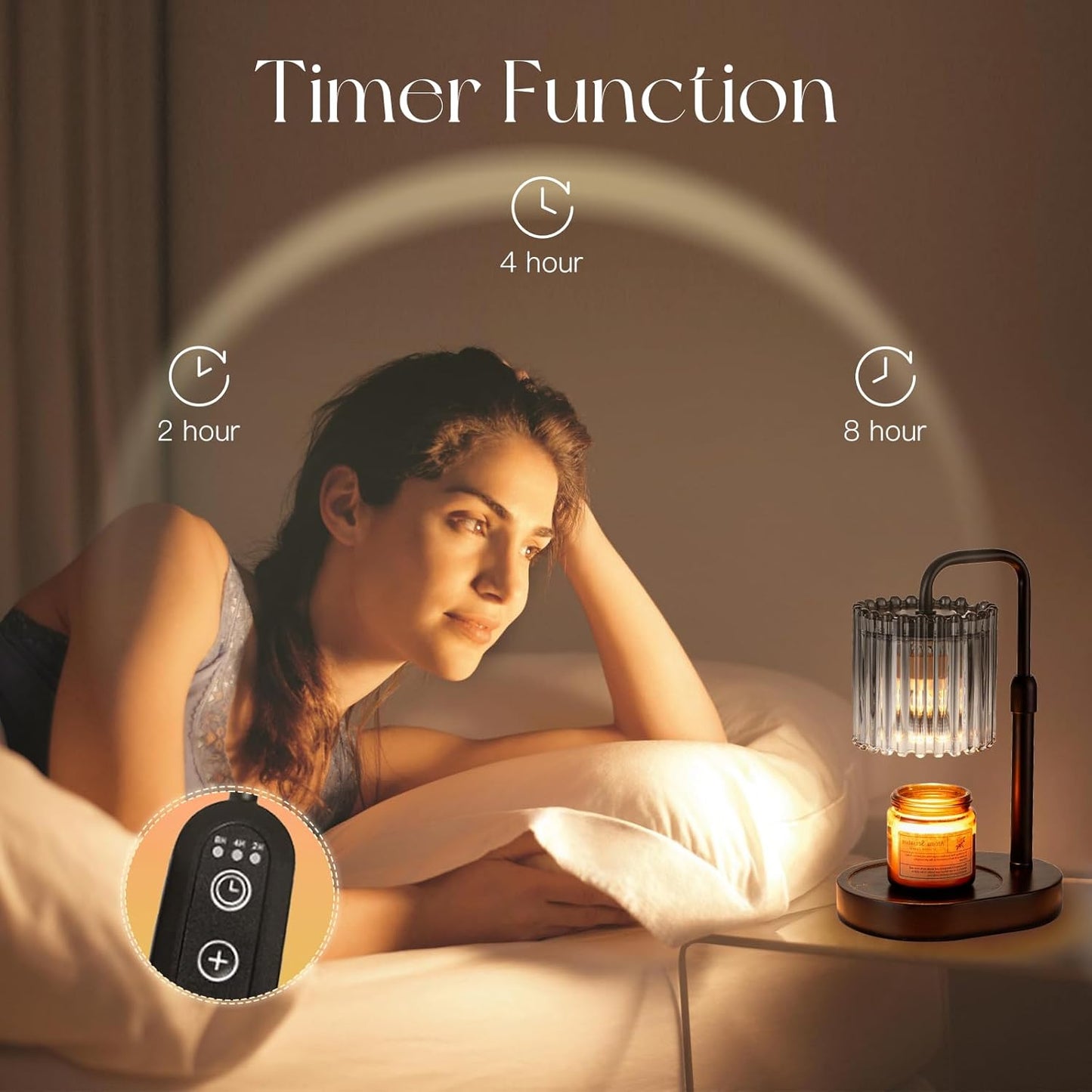 Candle Warmer Lamp with Timer: Black Wax Melt Warmer | Height Adjustable, Dimmable, with 2 Bulbs, Modern Farmhouse