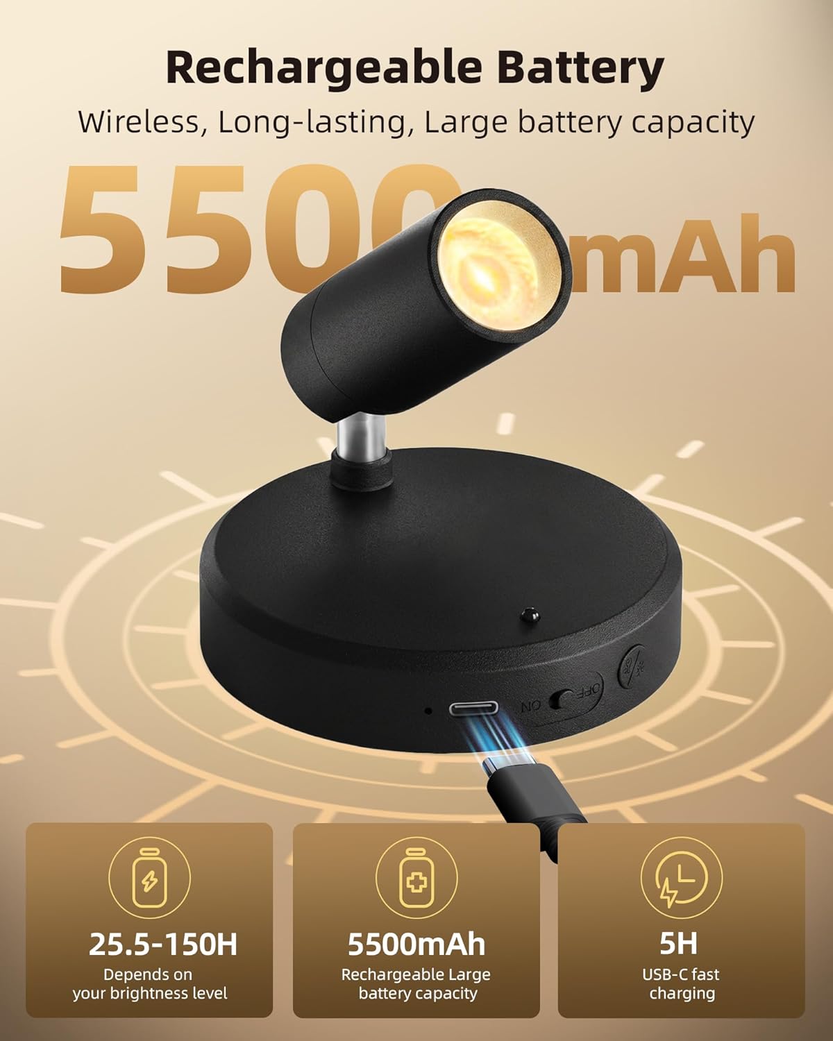EZVALO Indoor Spotlights, Picture Lights for Wall, Uplights | 5500mAh Rechargeable Battery, with Remote, Mini