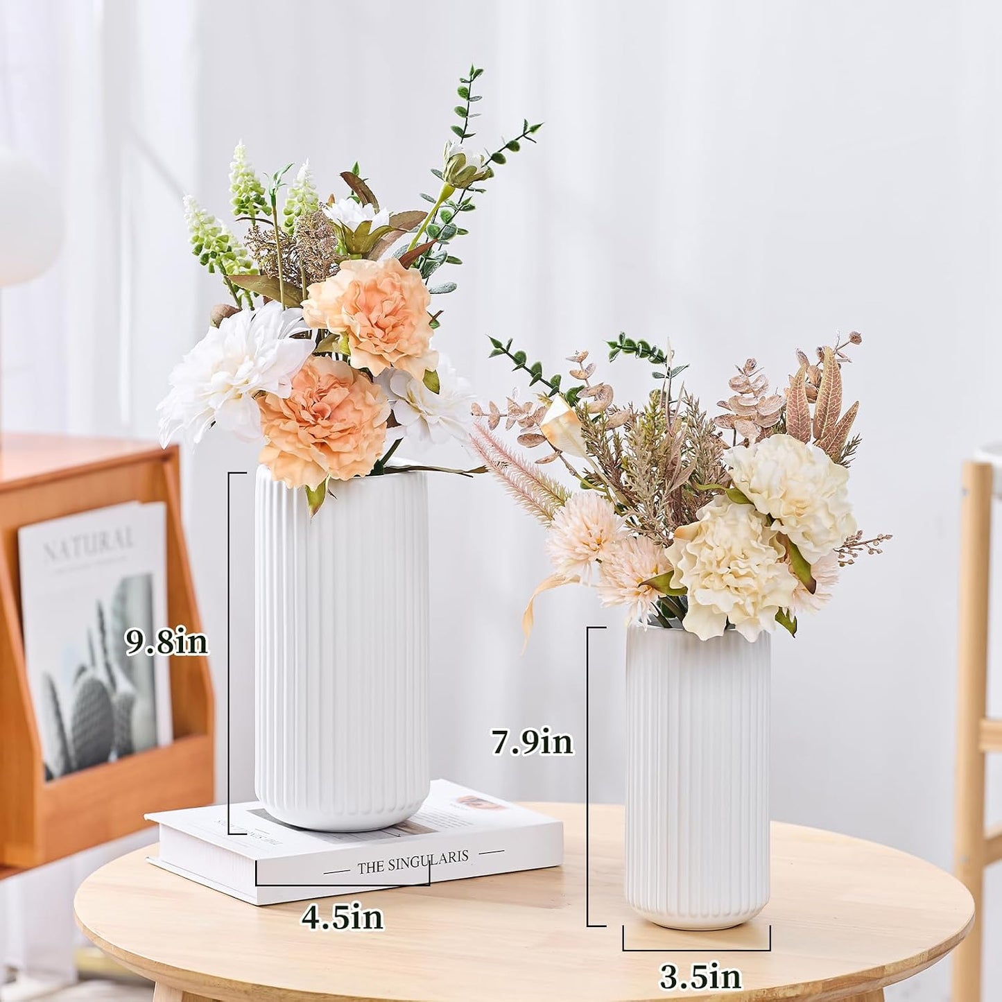 White Ceramic Flower Vase for Pampas Grass / Ceramic White / 8 Inch