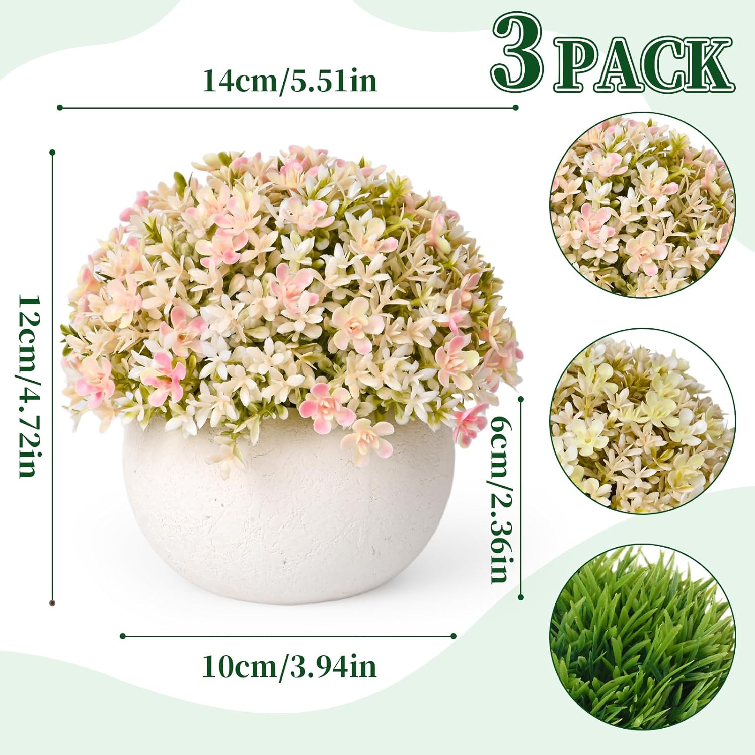 Fake Plants- Mini Artificial Pulp Pot Decor / Set of 3