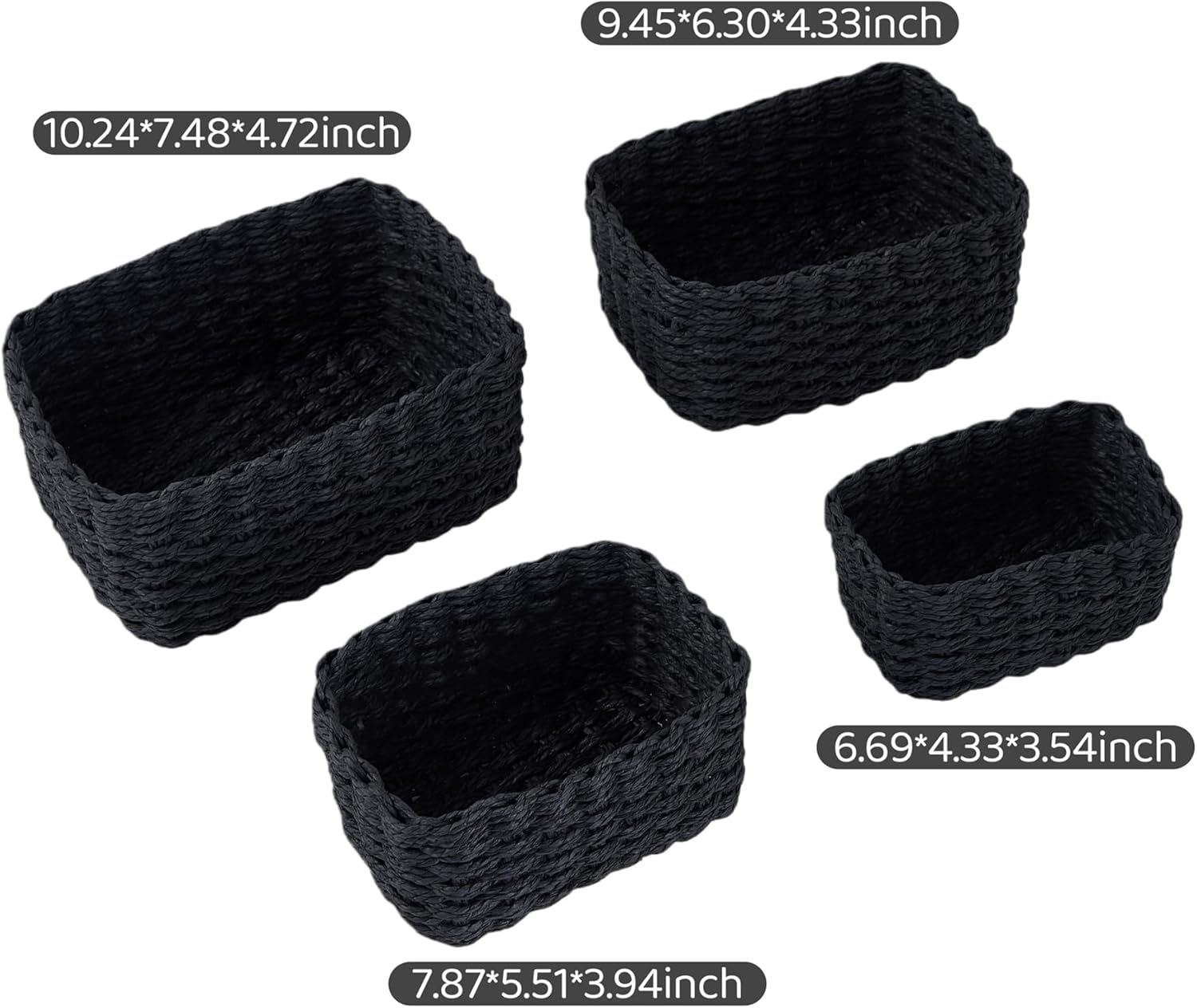 Woven Storage Baskets Set / Black / Set of 4