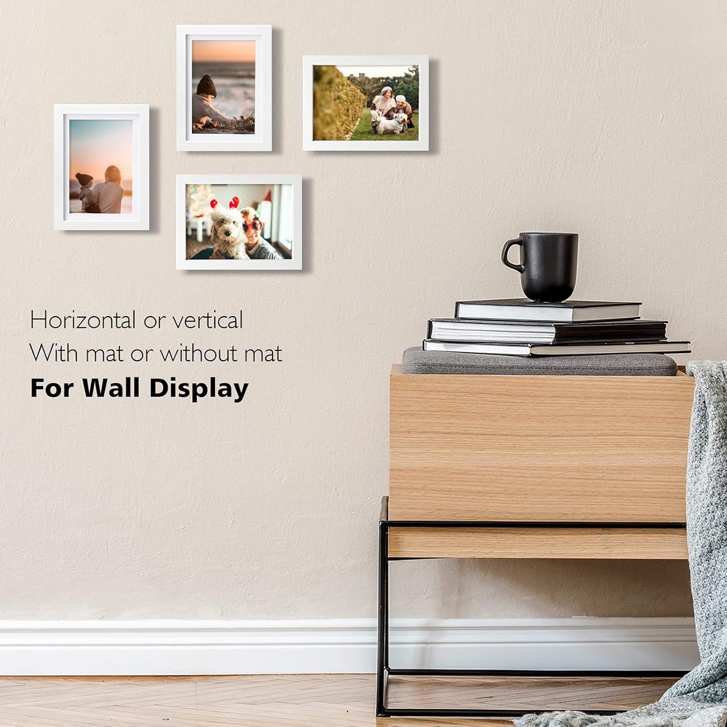 Wooden Photo Frames Matted / White / 5 x 7 / Set of 4