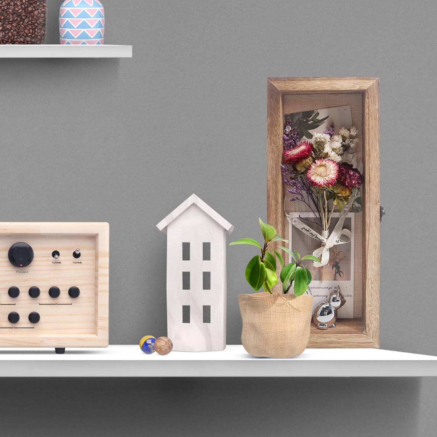 5x12.5 Shadow Box Frame in Carbonized Color with Linen Back | Shadow Box Frame with Paulownia Wood and Real Glass