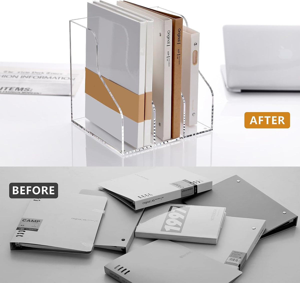 SANRUI Acrylic File Organizer, Clear Magazine Holder with 3-Section, A4 | Desk Organizer with 2.76"-Wide Compartments