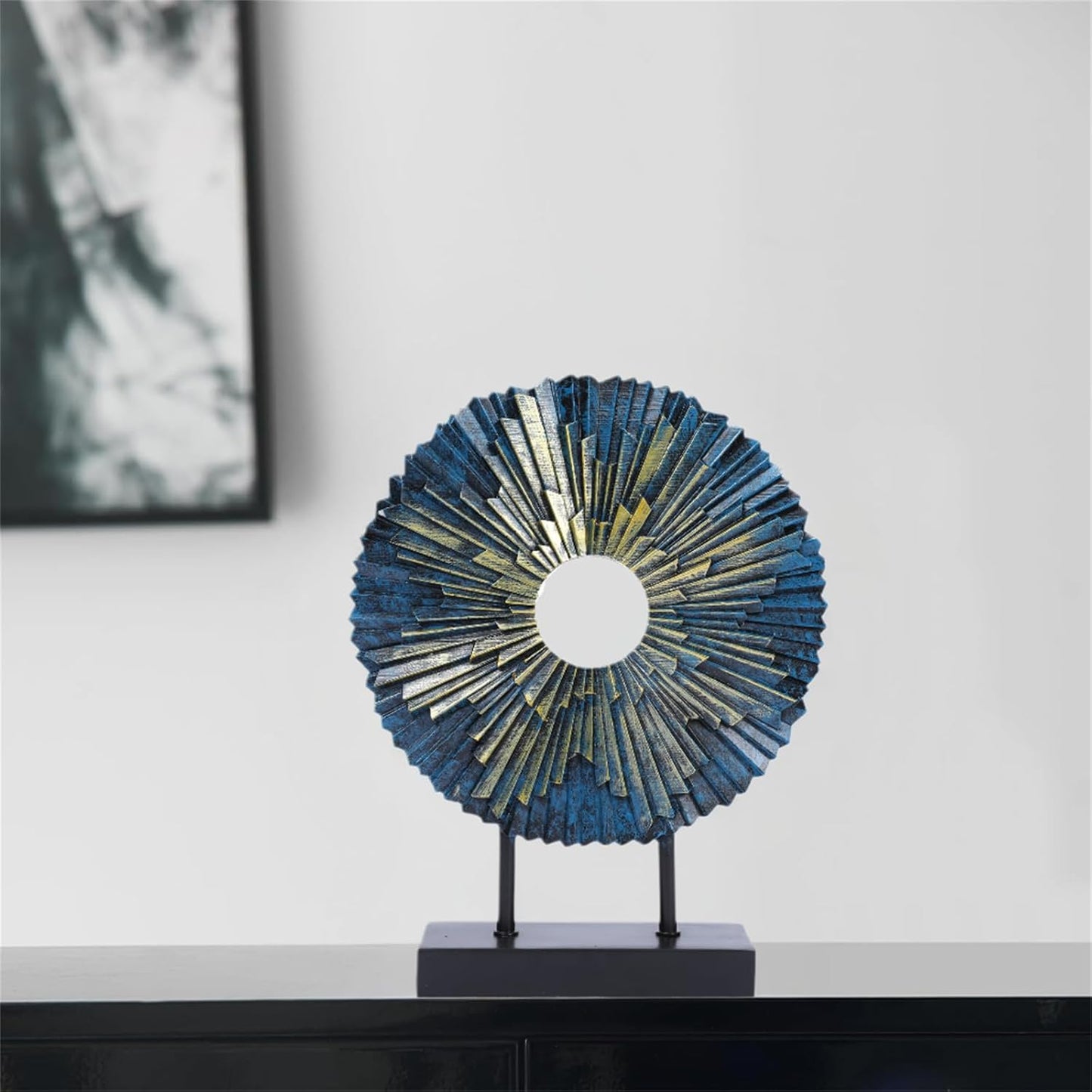 HODESumPure Gold Round Decorative Sculpture Statue Above Cabinet Home Decorations / Blue