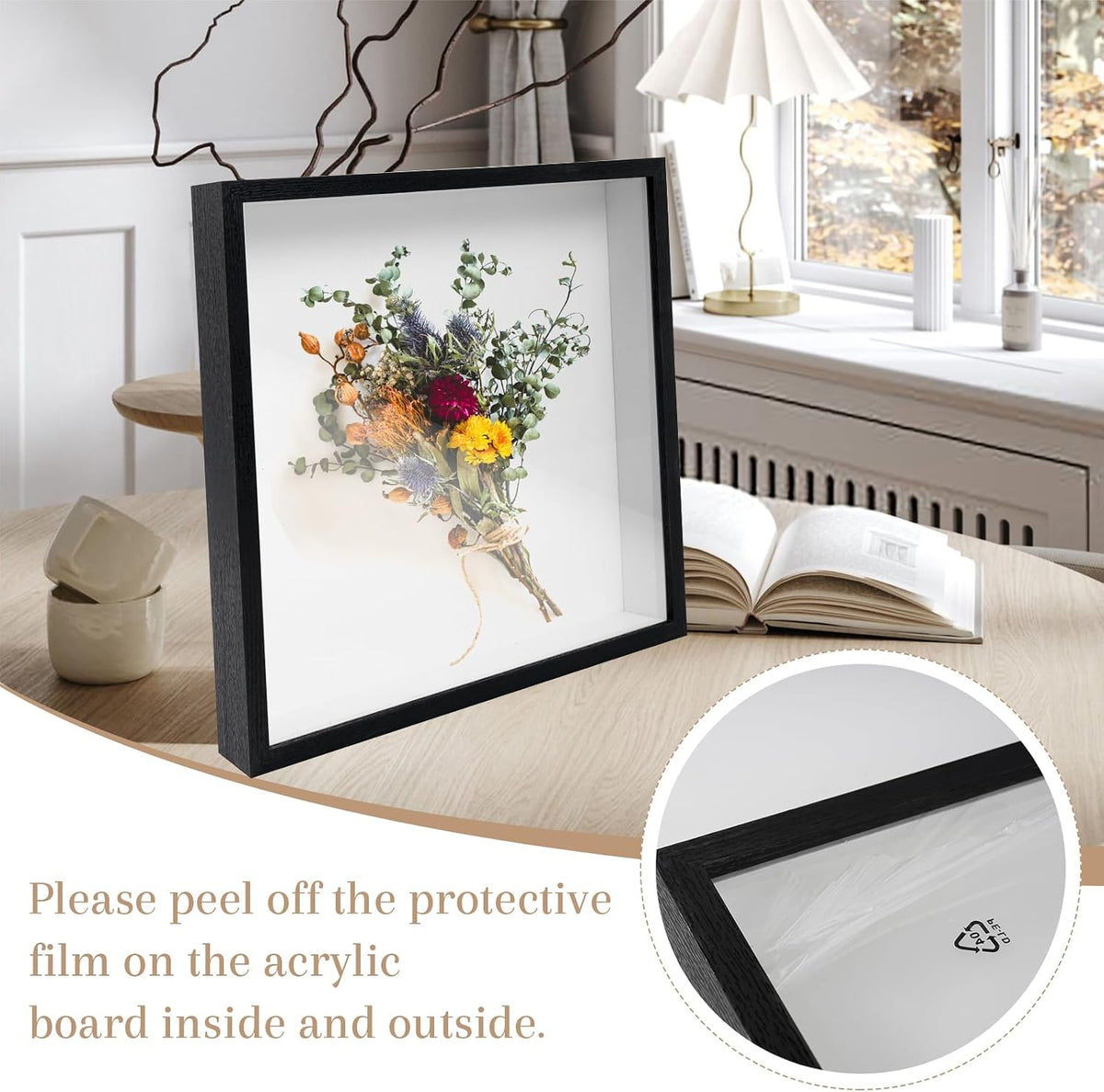 4 Pack 12x12 Shadow Box Frame Display Cases 3D Wood Deep Shadow Boxes | Black Shadow Display Frames with Stand, for