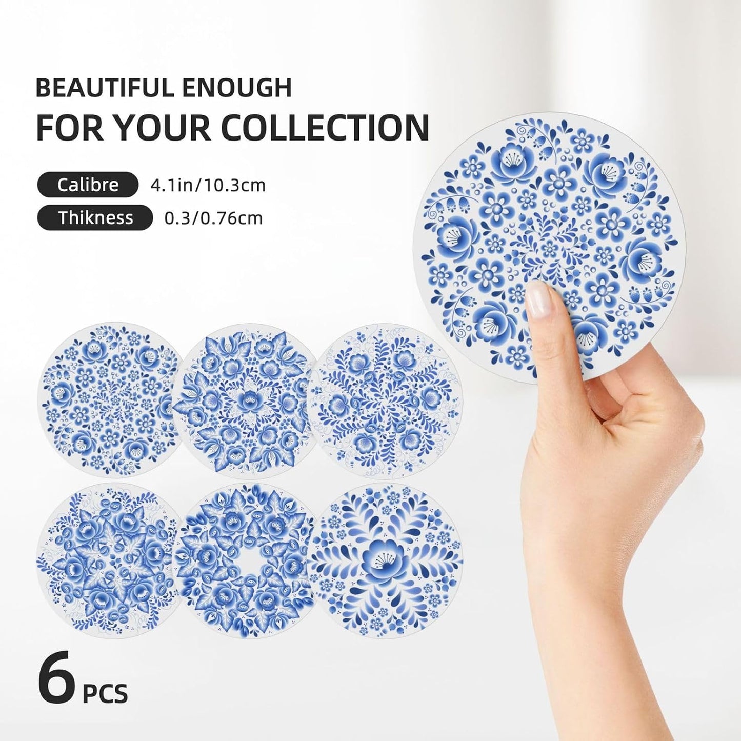 Blue and White Flower Style Ceramic Drink Coaster / Blue and White Flower-6