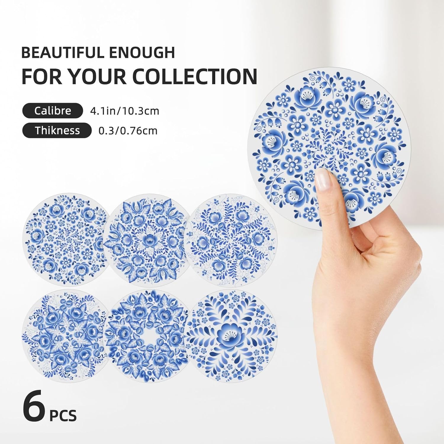 Blue and White Flower Style Ceramic Drink Coaster / Blue and White Flower-6
