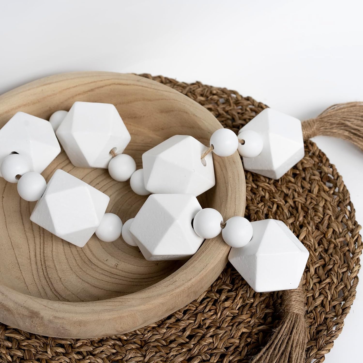 Wooden Beads Garland / 35 Inches / White