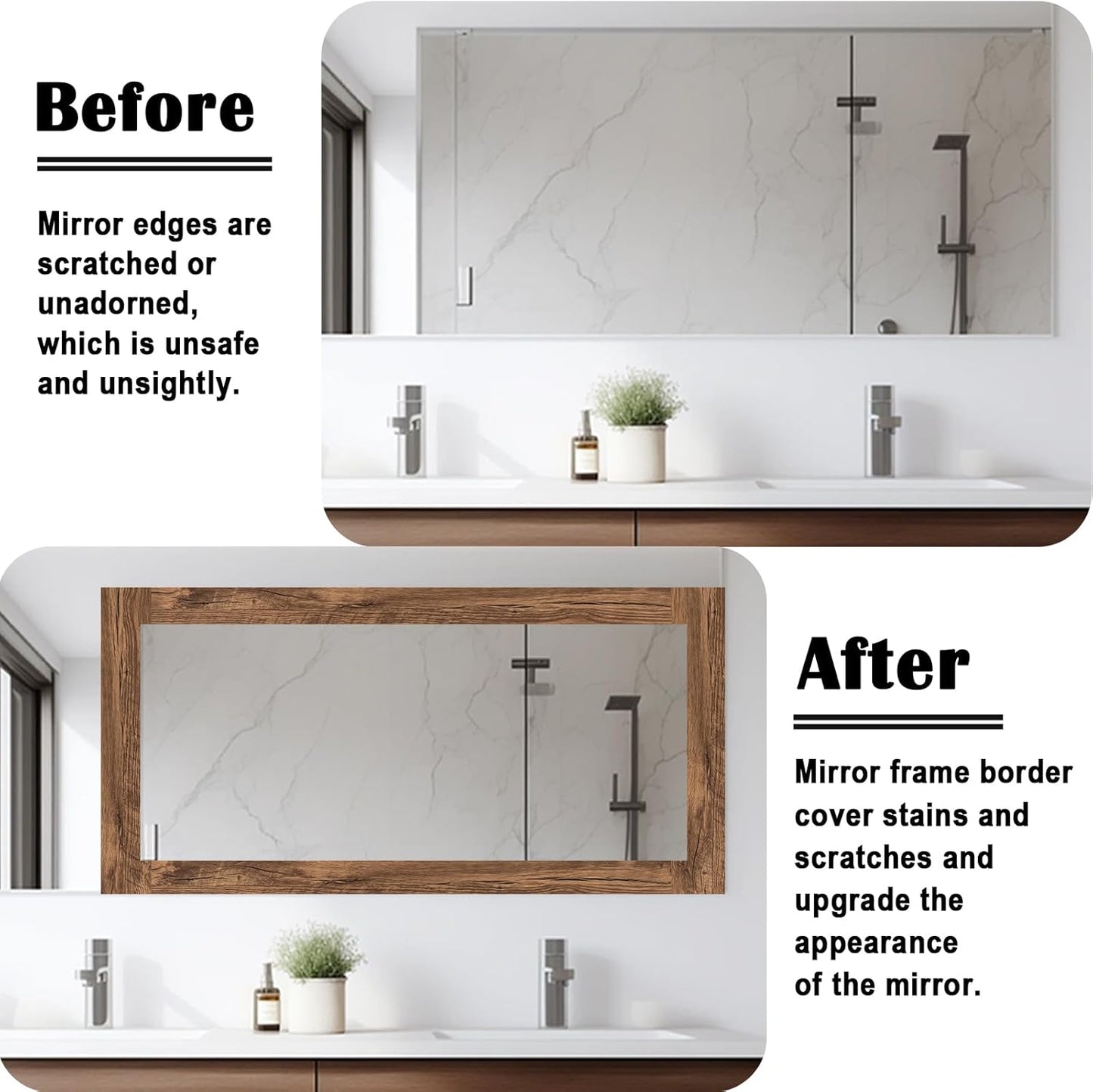 10M Wood Grain Mirror Frame Border Peel and Stick Wallpaper / 3.9 x 393 / Brown