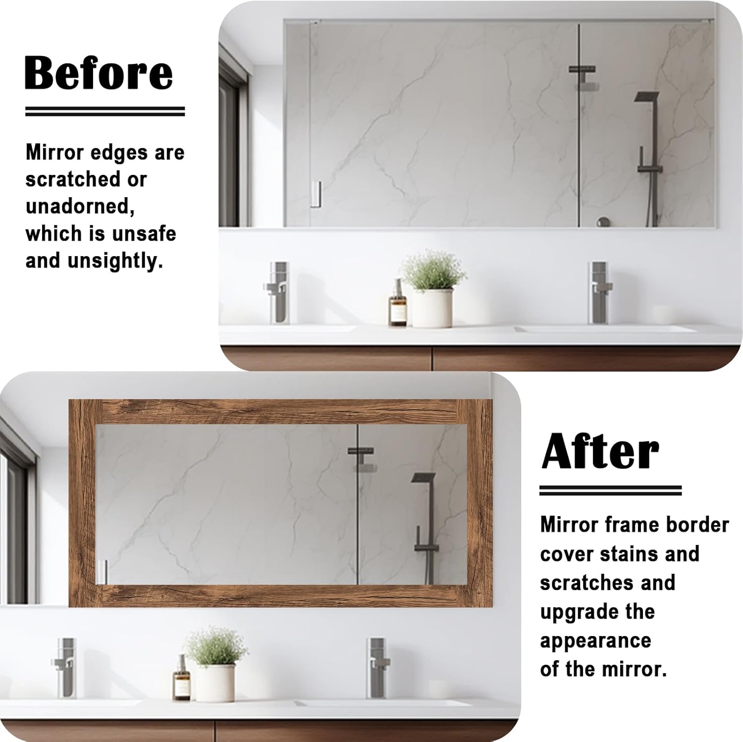 10M Wood Grain Mirror Frame Border Peel and Stick Wallpaper / 3.9 x 393 / Brown