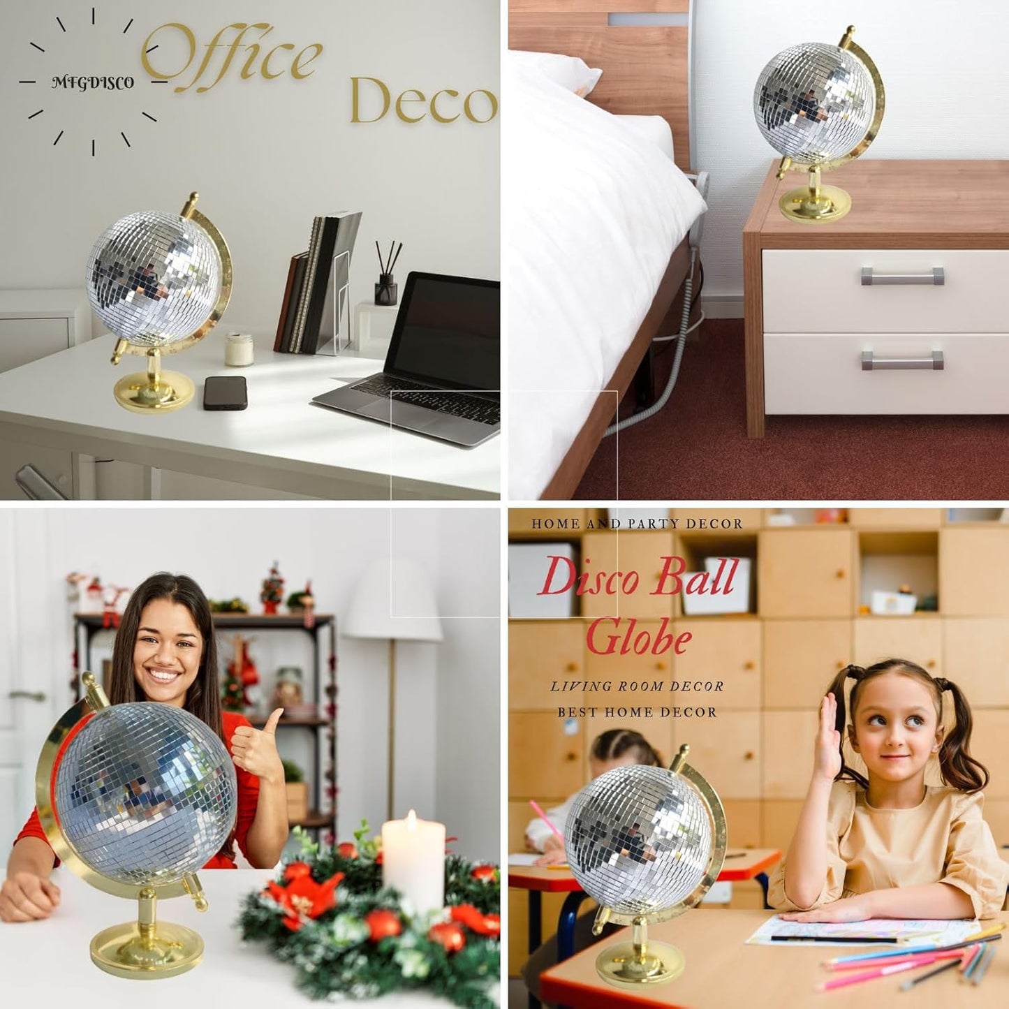 Disco Ball Globe Home Decor Statues Tabletop Art Sculpture Gold Discoball / Bright Gold / 6inch