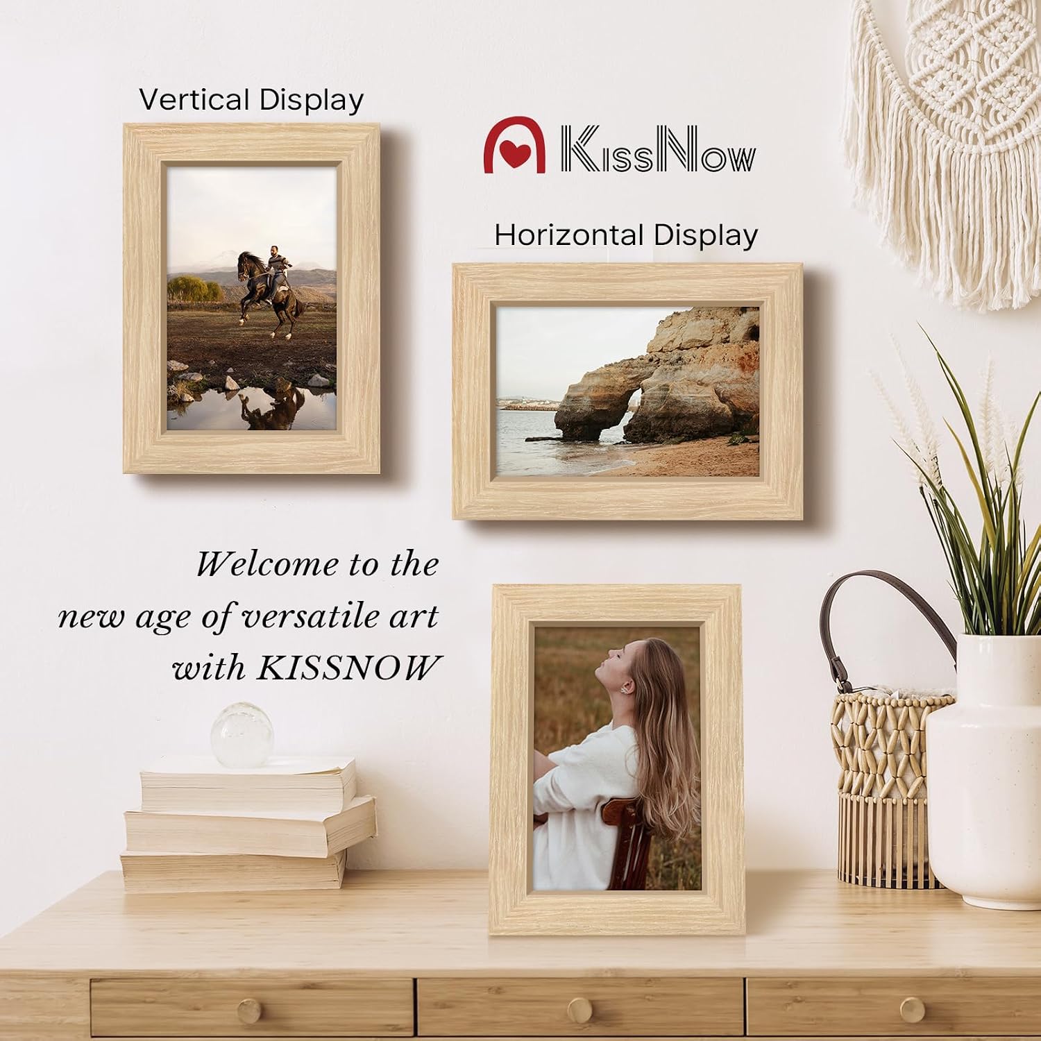 4x6 Picture Frame 4 Pack, Oak Solid Wood, Wall or Tabletop, Studio | Gallery Wall Set, Thick & Wide Border, Polished