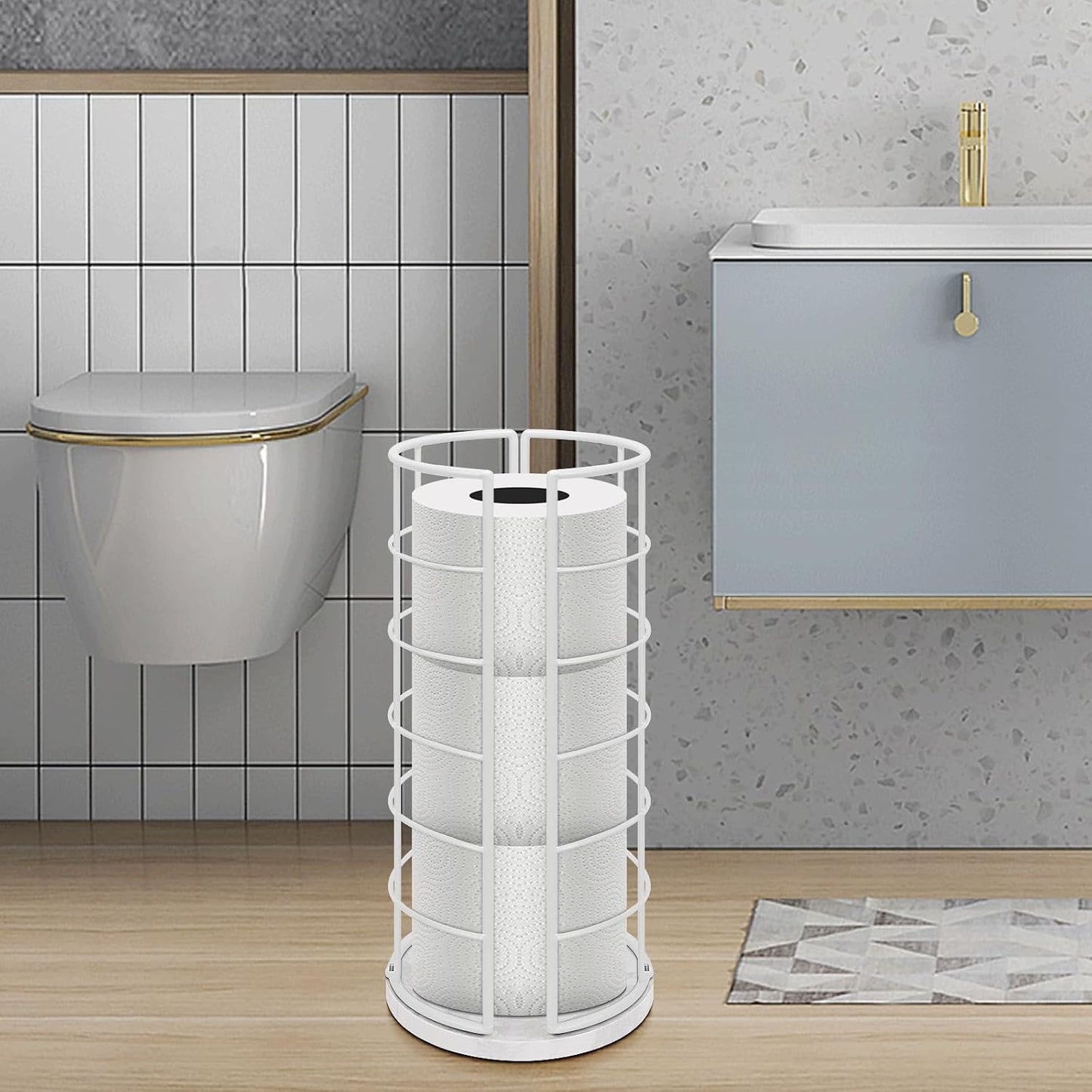 NearMoon Toilet Paper Organizer Stand, Free Standing 3 Rolls Tissue Storage, Metal Bathroom Accessory, Rustproof Toilet